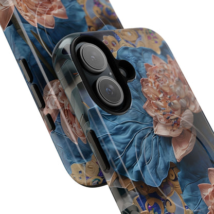 Peony Midnight Tapestry - iPhone Case- MagSafe Compatible - Elegant Blue & Blush Artful Phone Cover