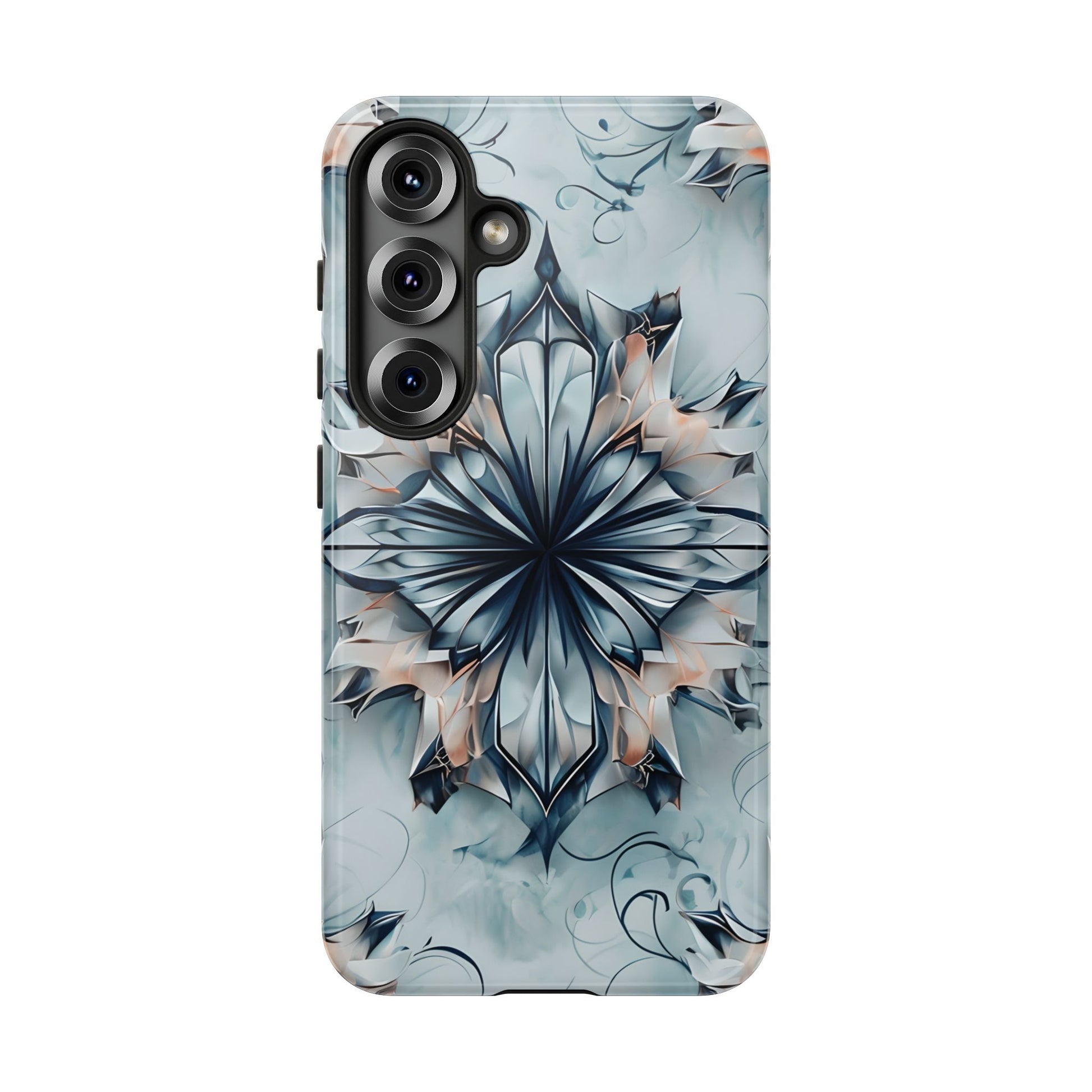 Indigo Mirage - Artistic Kaleidoscope Collection Artistic Floral - Samsung Galaxy S25 Tough Phone Case - Bold Indigo Symmetrical Design