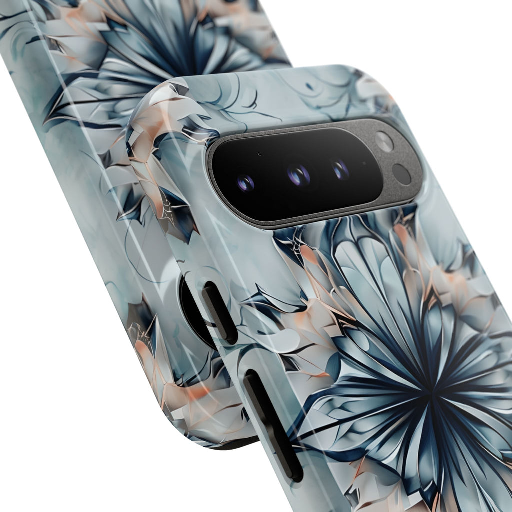 Indigo Mirage - Artistic Kaleidoscope Collection Artistic Floral - Google Pixel 9 Pro Tough Phone Case - Bold Indigo Symmetrical Design