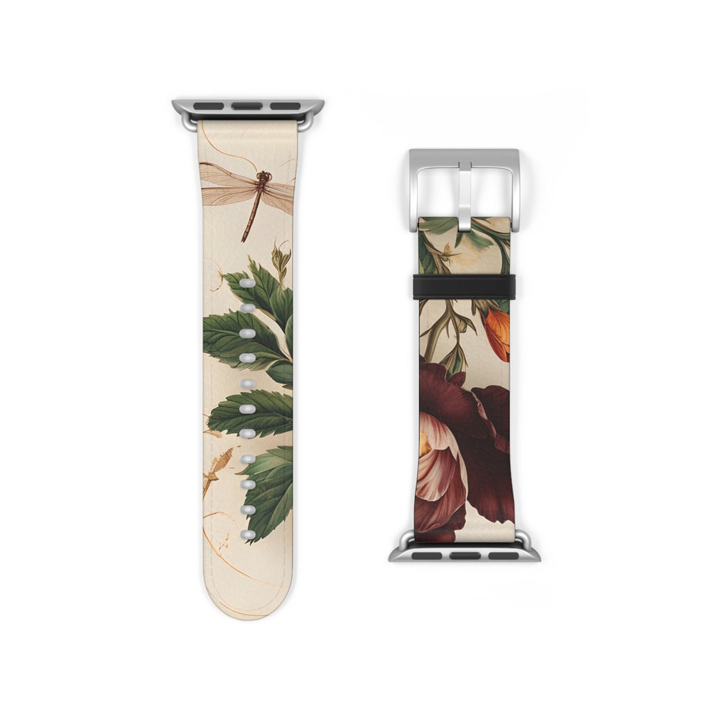 Vintage Burgundy Rose Designer Apple Watch Band - Premium Custom Strap for Series 1-9, SE & Ultra - Artistic Vegan Leather