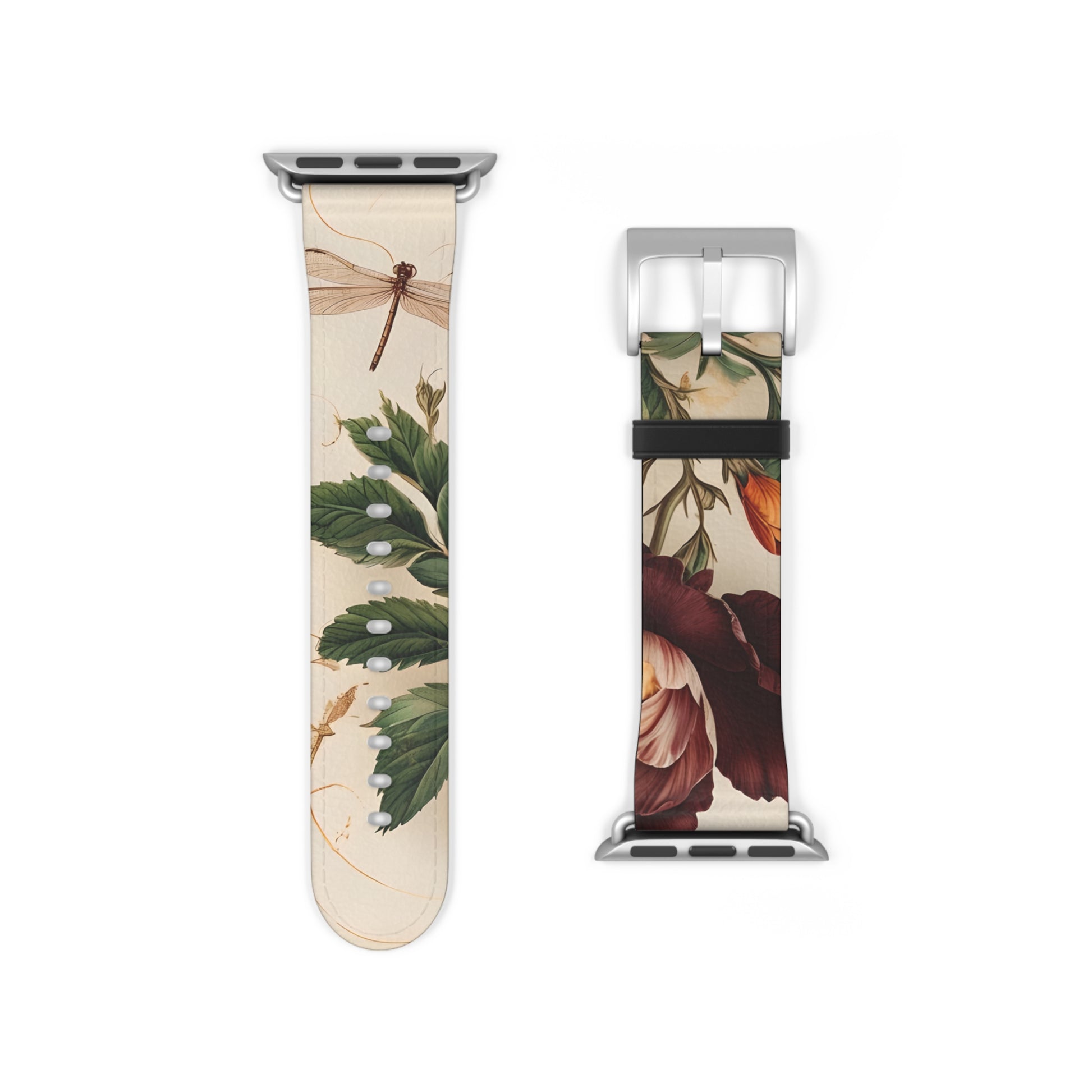 Vintage Burgundy Rose Designer Apple Watch Band - Premium Custom Strap for Series 1-9, SE & Ultra - Artistic Vegan Leather