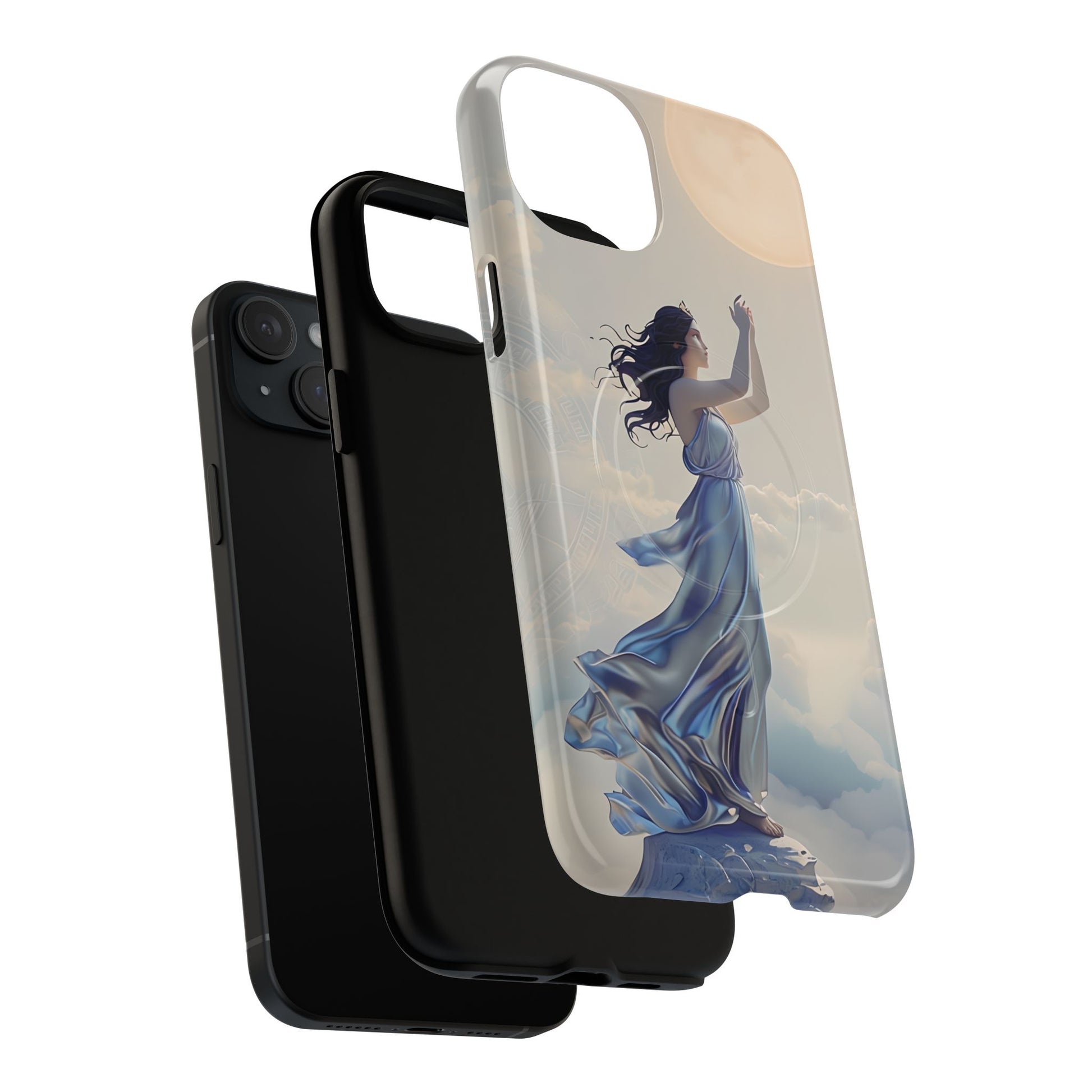 Moonlit Ascend - Ethereal Celestial Art iPhone 15 Plus MagSafe Phone Case -Dreamy Night Sky & Floating Woman Design