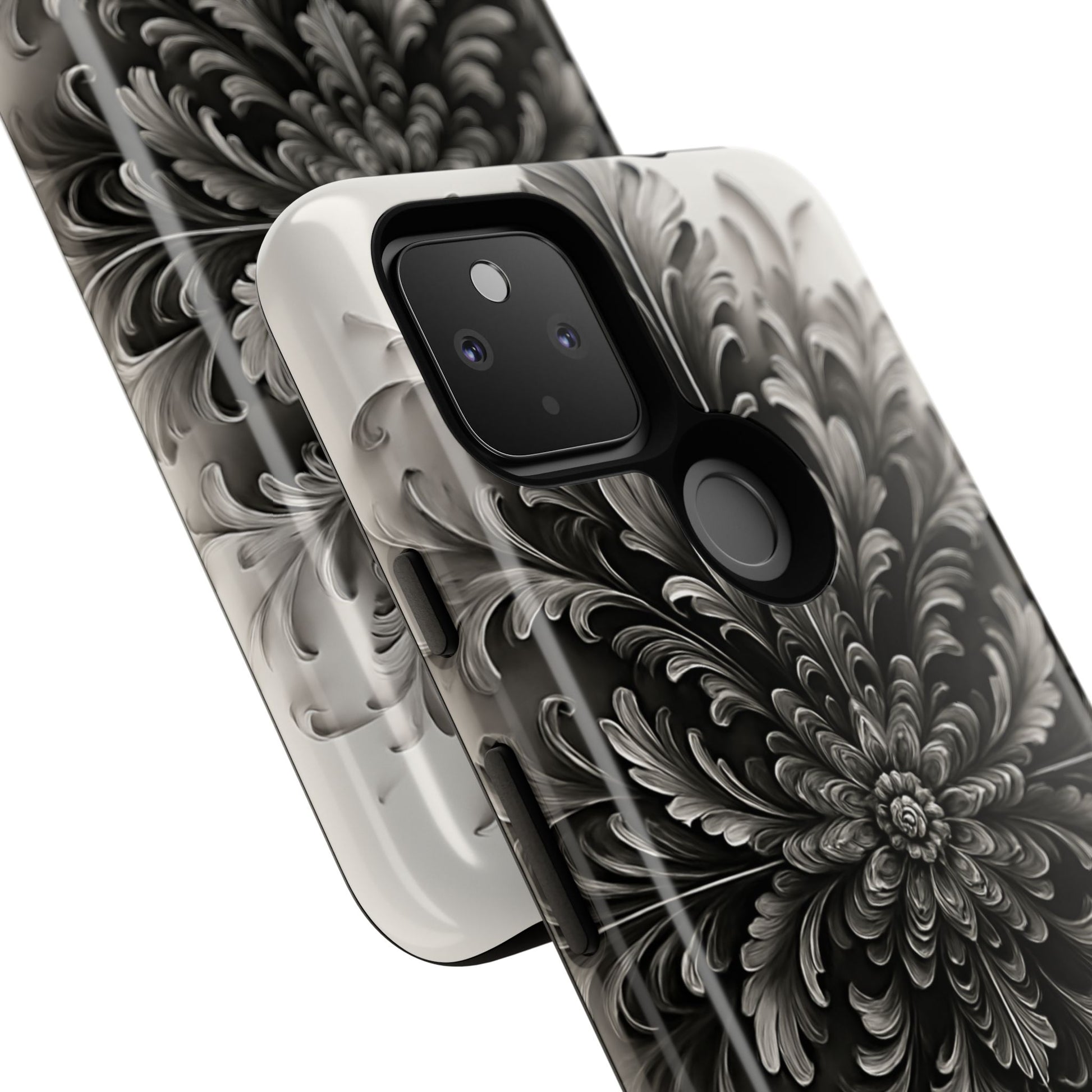 Obsidian Bloom - Elegant Black & White Google Pixel 4a 5G Tough Phone Case - Intricate Mandala Flower Design