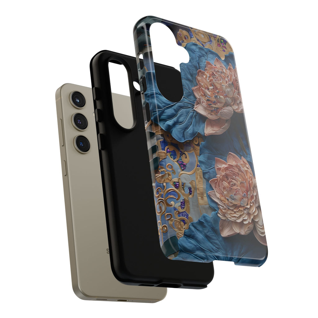 Peony Midnight Tapestry - Samsung Galaxy S24 - Elegant Blue & Blush Artful Phone Cover