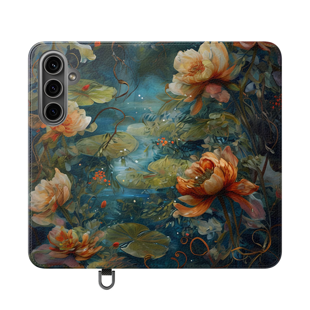 Waterlily Nocturne Samsung Galaxy S24 Plus Wallet Case - Elegant Floral Flip Cover, Vintage Botanical Phone Folio