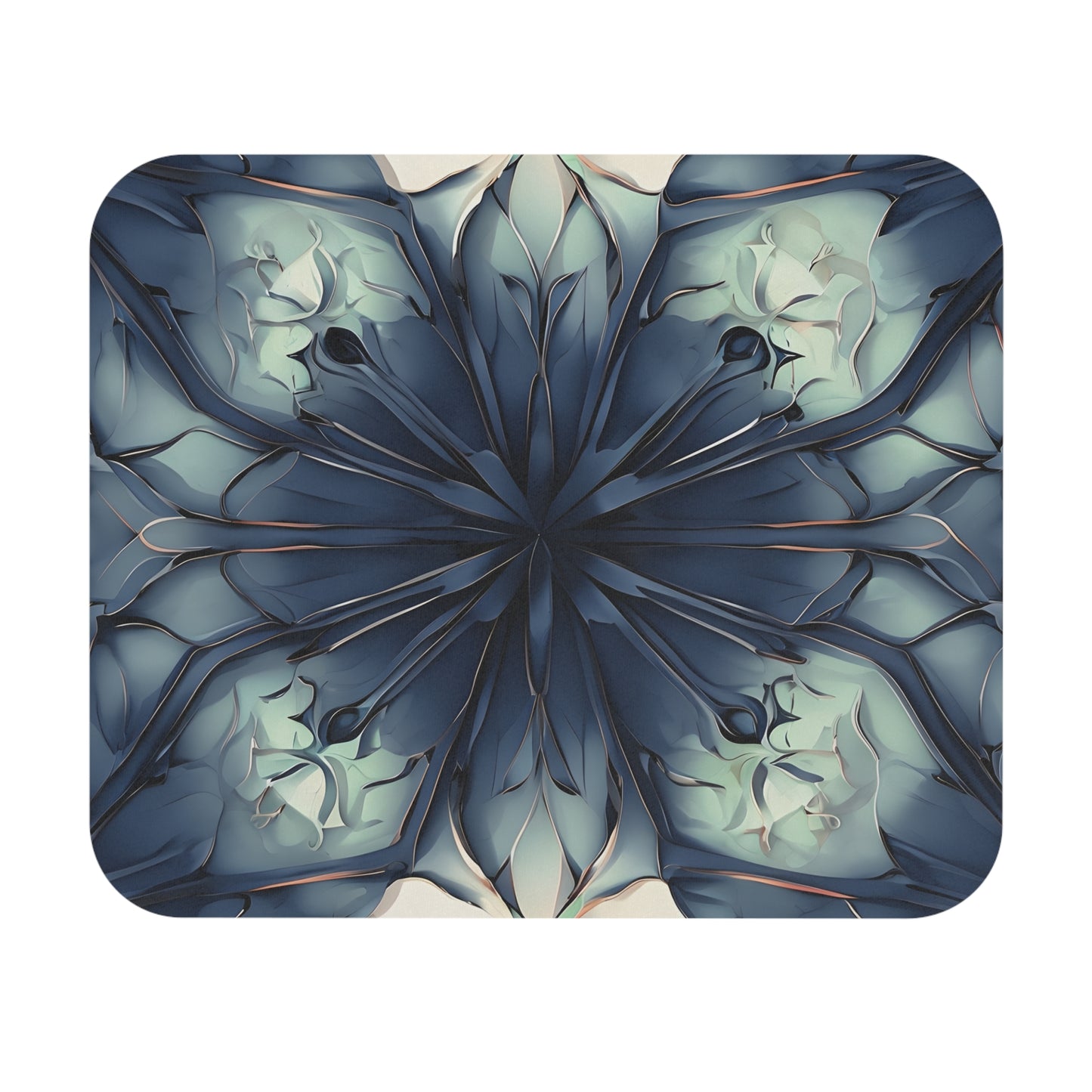 Indigo Mosaic mouse pad featuring geometric indigo mosaic floral pattern