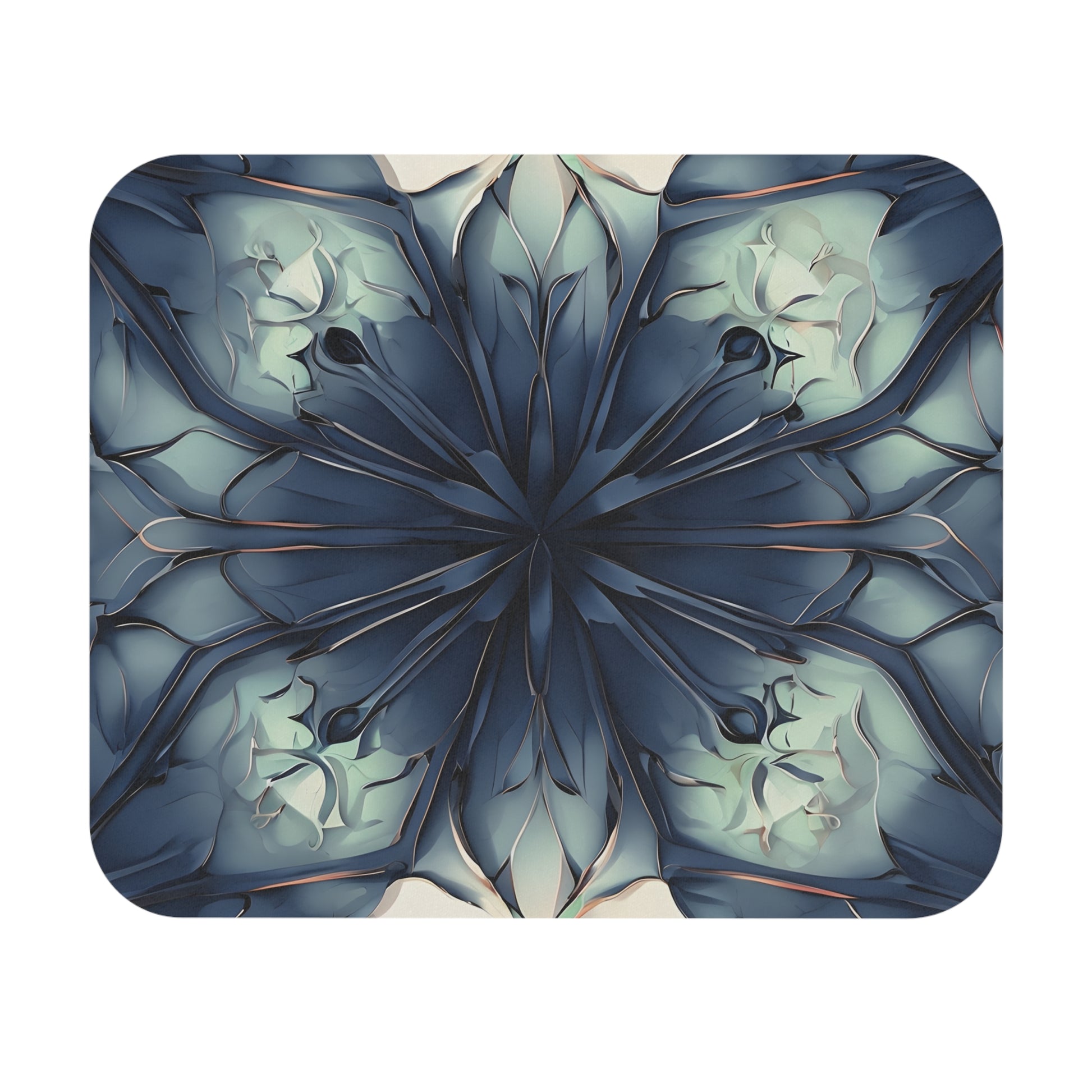 Indigo Mosaic mouse pad featuring geometric indigo mosaic floral pattern