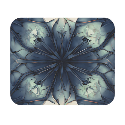 Indigo Mosaic mouse pad featuring geometric indigo mosaic floral pattern