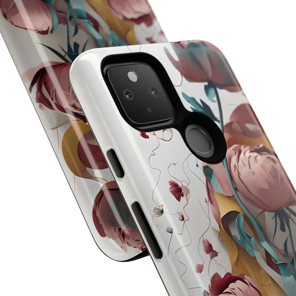 Blushing Peony Veil - Elegant Painterly Floral Google Pixel 4a 5G Tough Phone Case - Soft Blush & Teal Peony Design