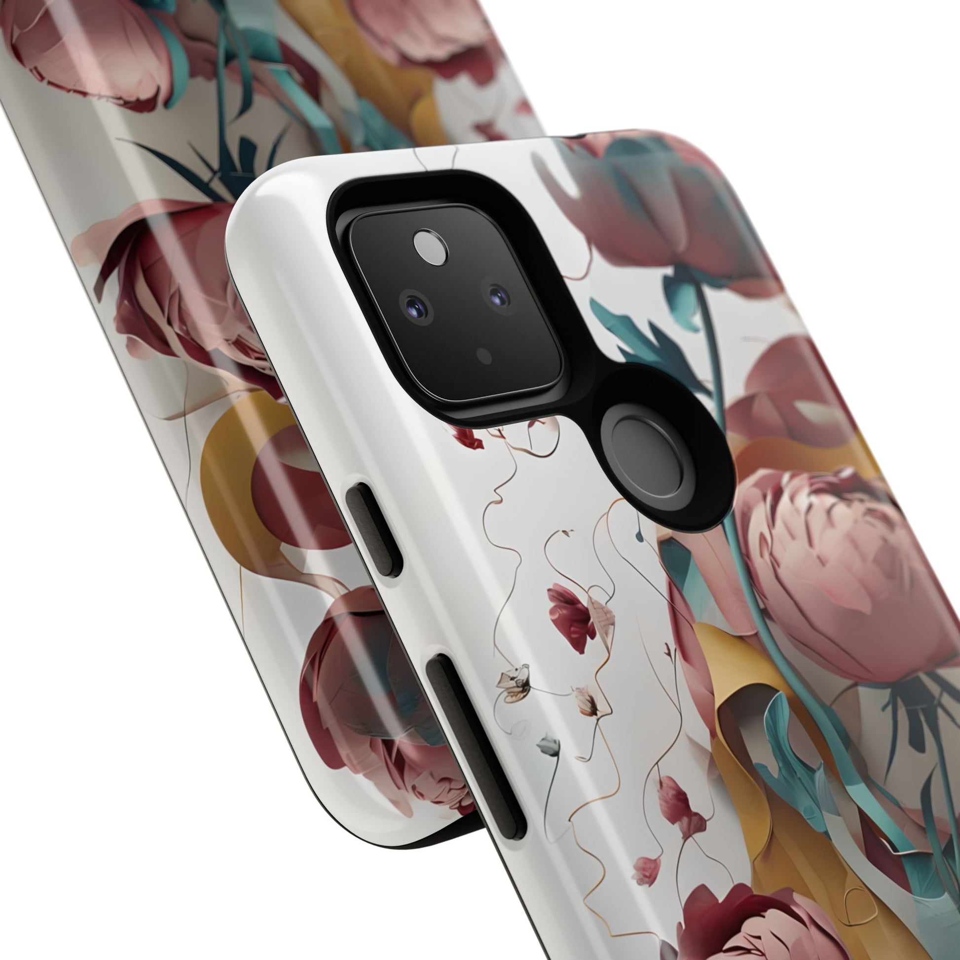 Blushing Peony Veil - Elegant Painterly Floral Google Pixel 4a 5G Tough Phone Case - Soft Blush & Teal Peony Design
