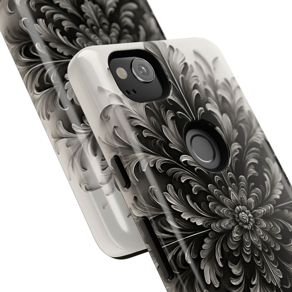 Obsidian Bloom - Elegant Black & White Google Pixel 2 Phone Case - Intricate Mandala Flower Design
