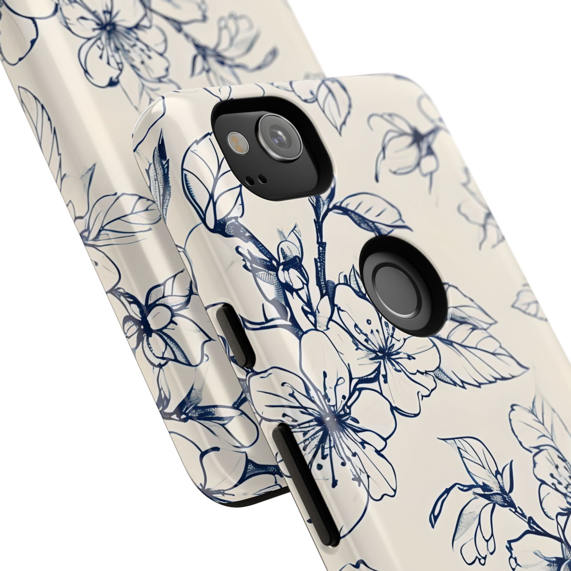 Blossom Sketch - Artistic Blue Floral Google Pixel 2 - Tough Phone Case - Hand-Drawn Botanical Design