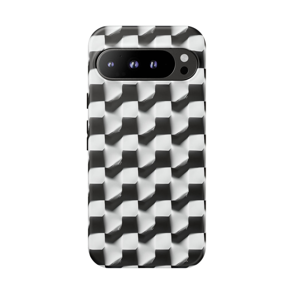 Monochrome Grid Tough Case for Google Pixel 9 Pro XL - Classic Checkerboard, Black & White, Minimalist Trend