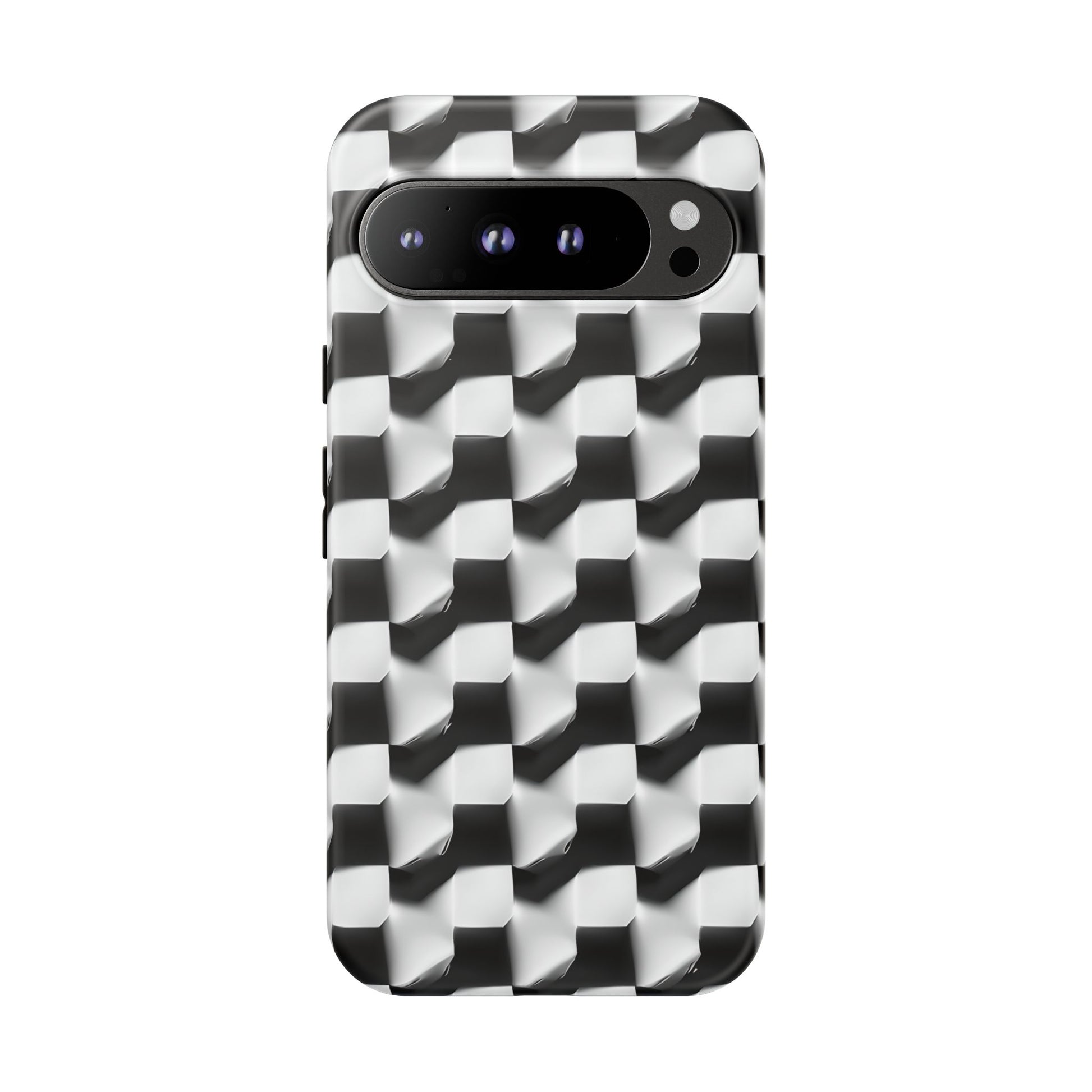Monochrome Grid Tough Case for Google Pixel 9 Pro XL - Classic Checkerboard, Black & White, Minimalist Trend