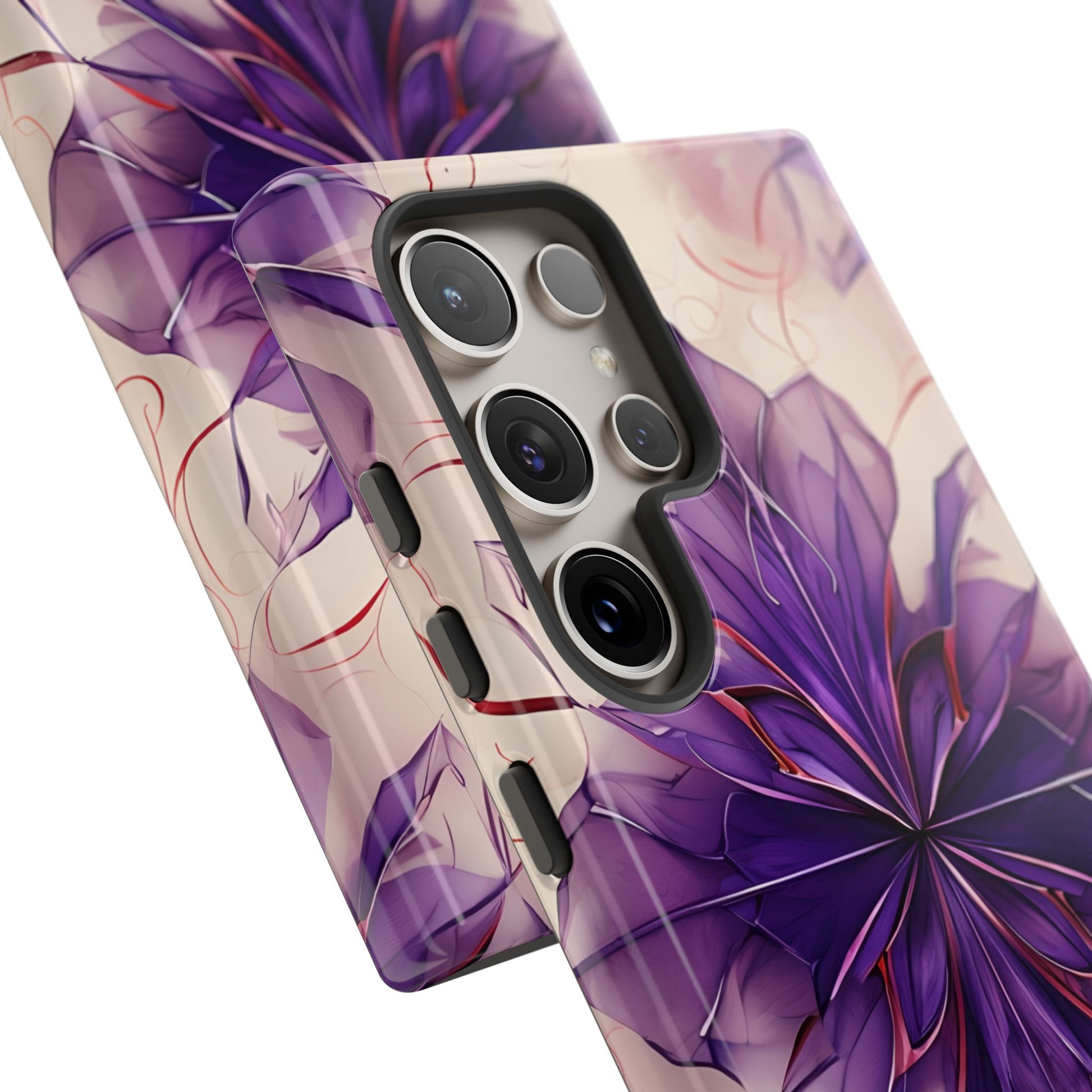 Violet Reverie - Kaleidoscope Collection Artistic Floral Burst - Samsung Galaxy S24 Ultra Tough Phone Case - Bold Purple Symmetrical Design