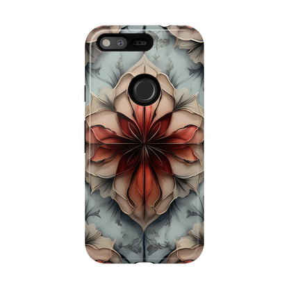 Ember Bloom - Kaleidoscope Collection Artistic Floral - Google Pixel Tough Phone Case - Fiery Symmetrical Design