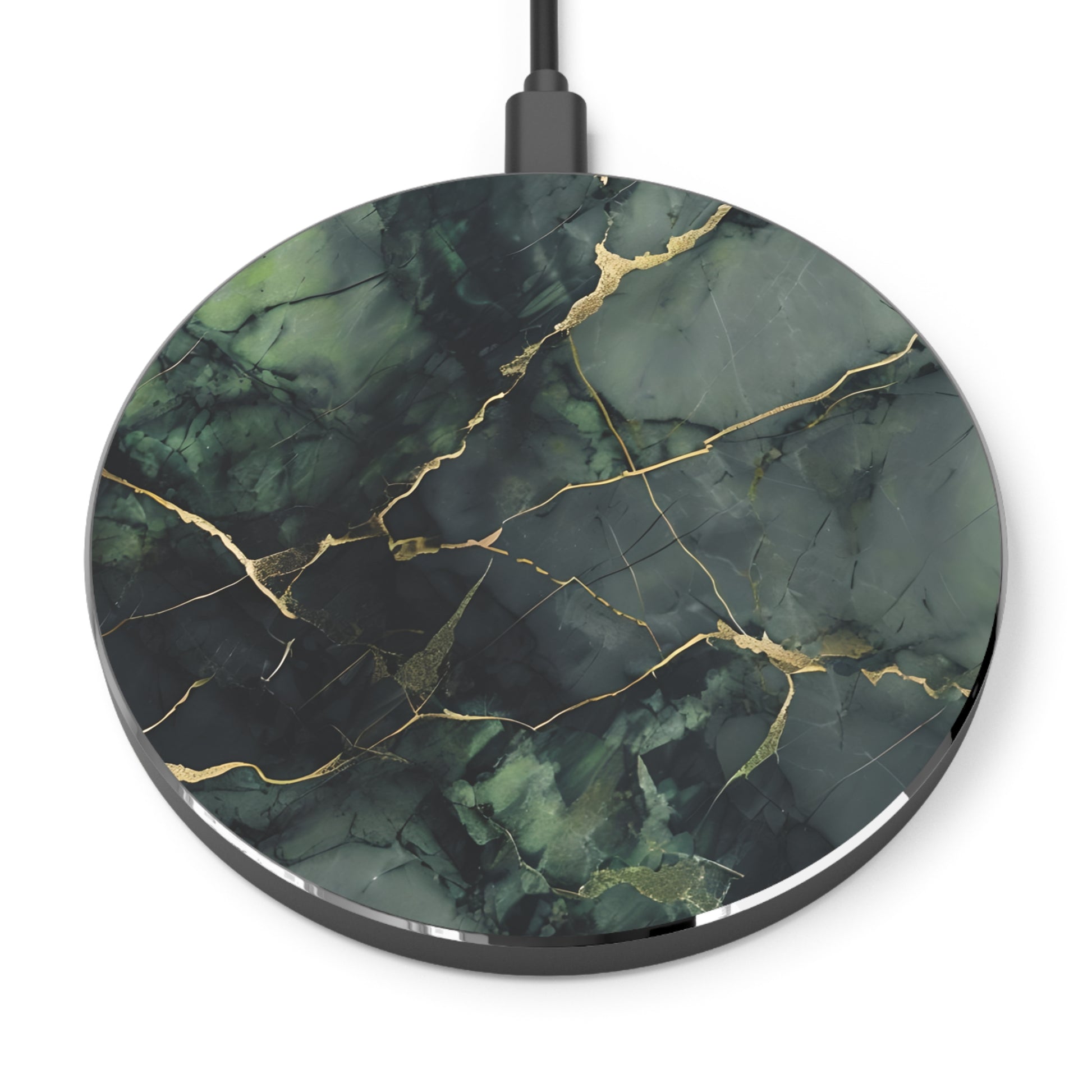 Verdant Vein green marble art Qi wireless charger with gold vein stone pattern