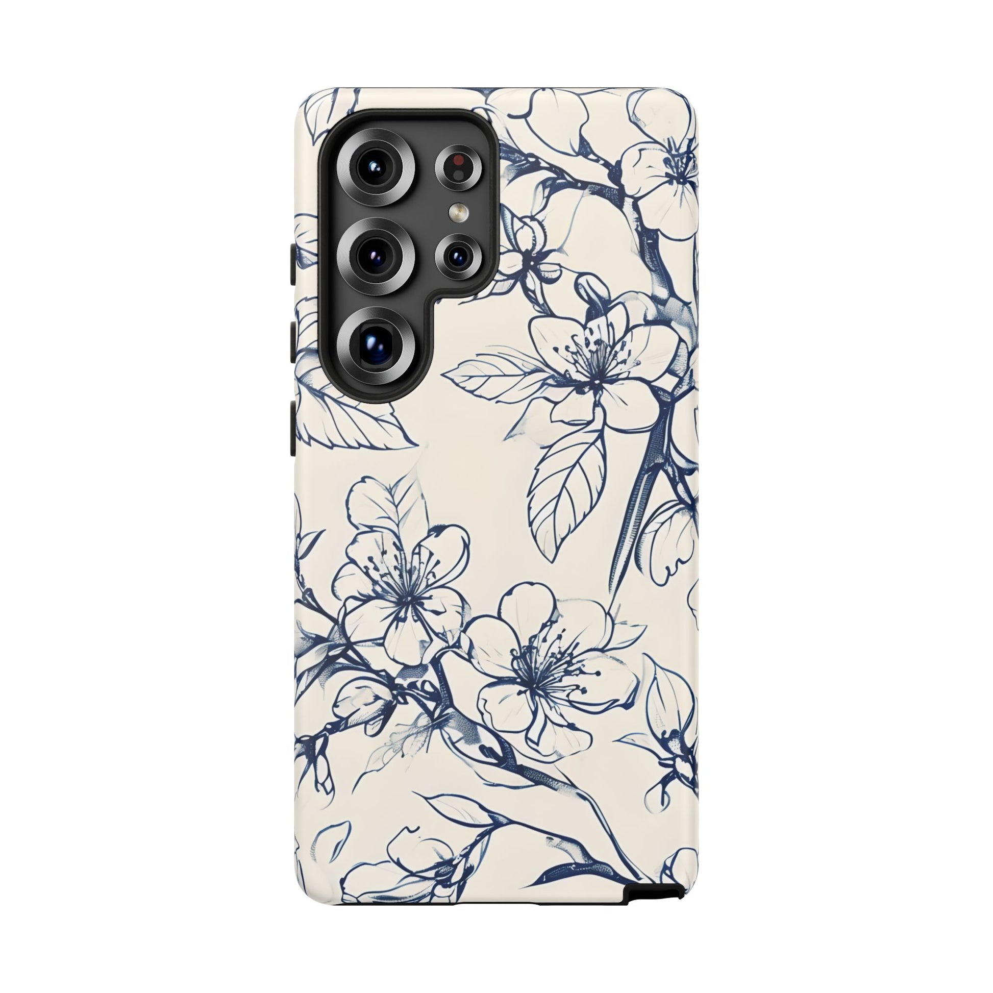 Blossom Sketch - Artistic Blue Floral Samsung Galaxy S25 Ultra Tough Phone Case - Hand-Drawn Botanical Design