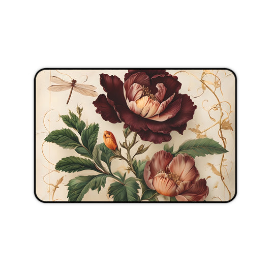 Vintage Burgundy Rose Designer Desk Mat - Premium Office Desk Pad, 3 Sizes Available, Artistic Workspace Protection