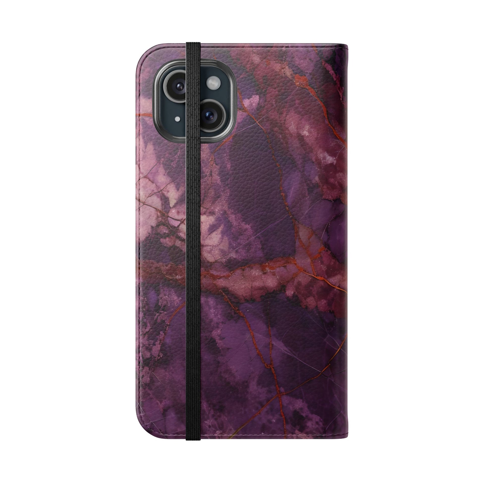 Amethyst Current Wallet Phone Case - Elegant Purple Marble Flip Cover for iPhone 15 Plus