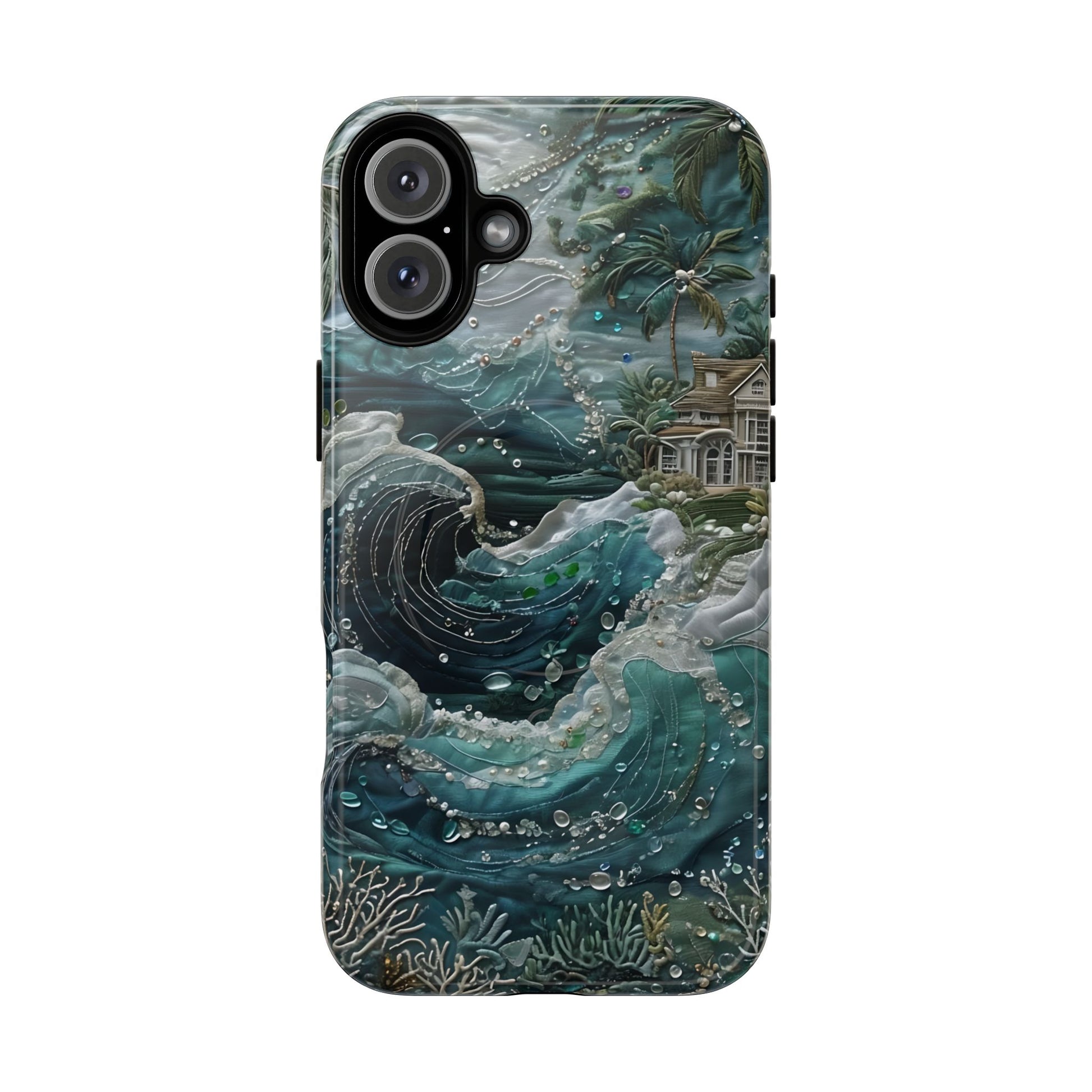Tropical Midnight Wave - Artistic Ocean iPhone 16 Plus MagSafe Phone Case - Dramatic Blue Wave Design