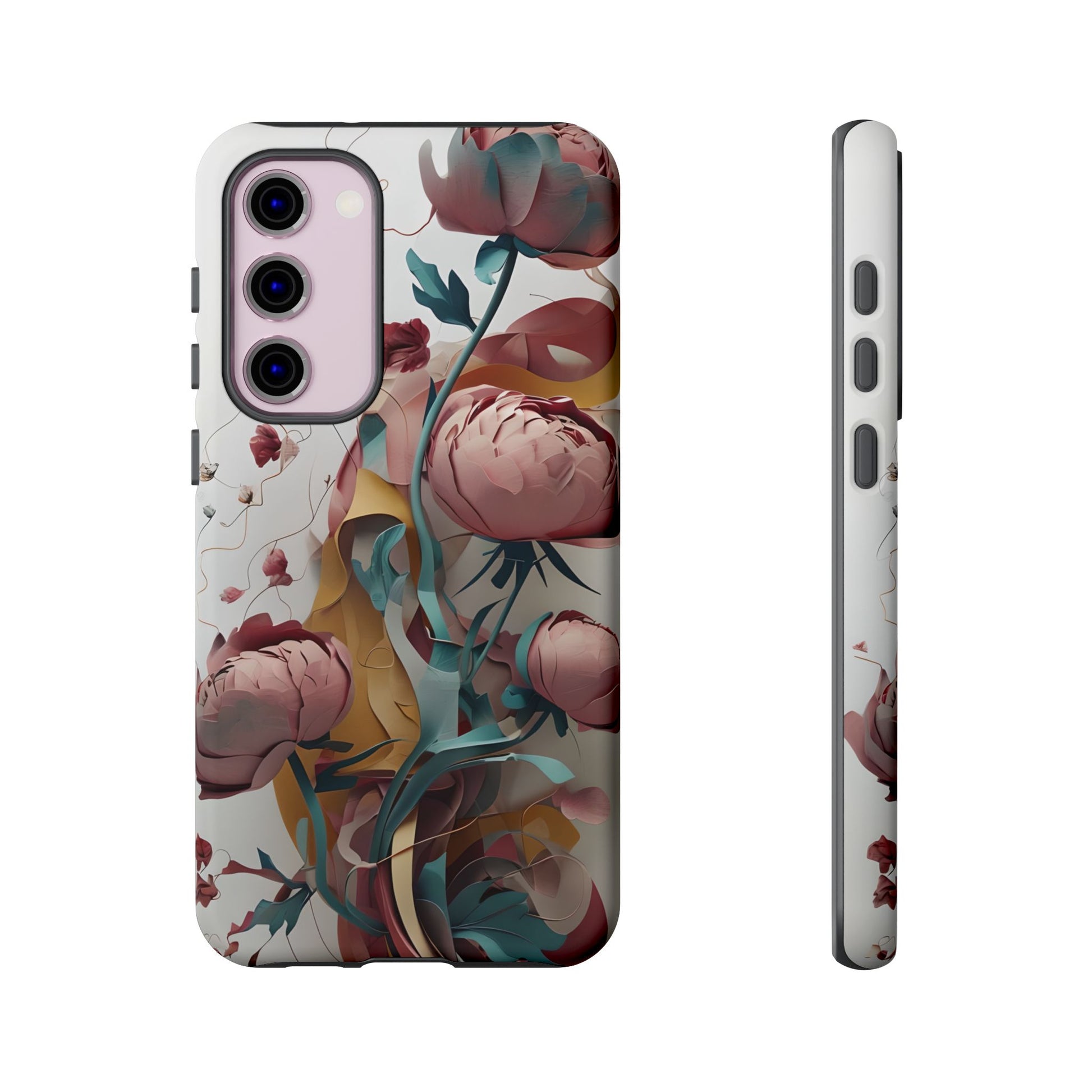 Blushing Peony Veil - Elegant Painterly Floral Samsung Galaxy S23 Plus Tough Phone Case - Soft Blush & Teal Peony Design