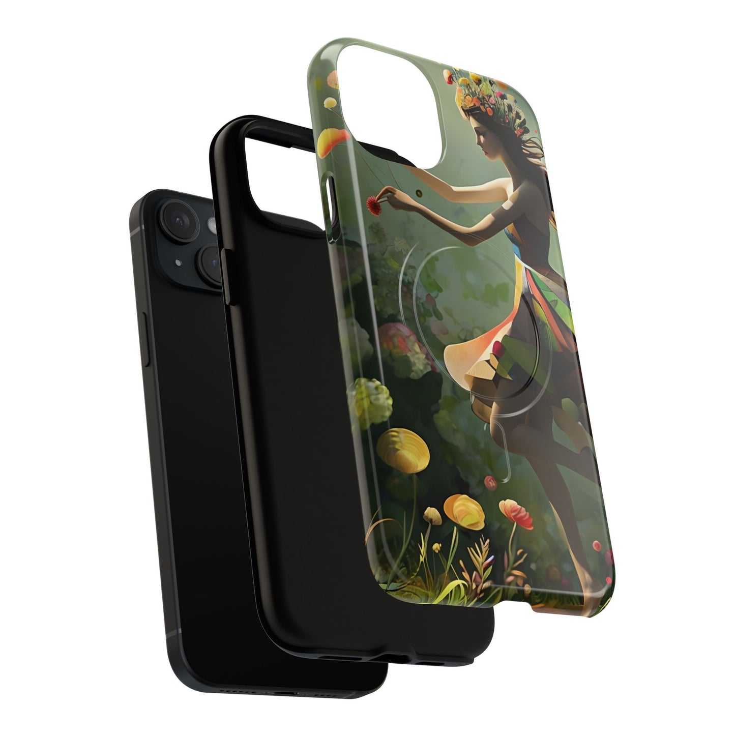 Dancing Wildflower Muse iPhone - Artistic Floral Fantasy Cover - MagSafe Compatible - Whimsical Nature-Inspired Protective Accessory