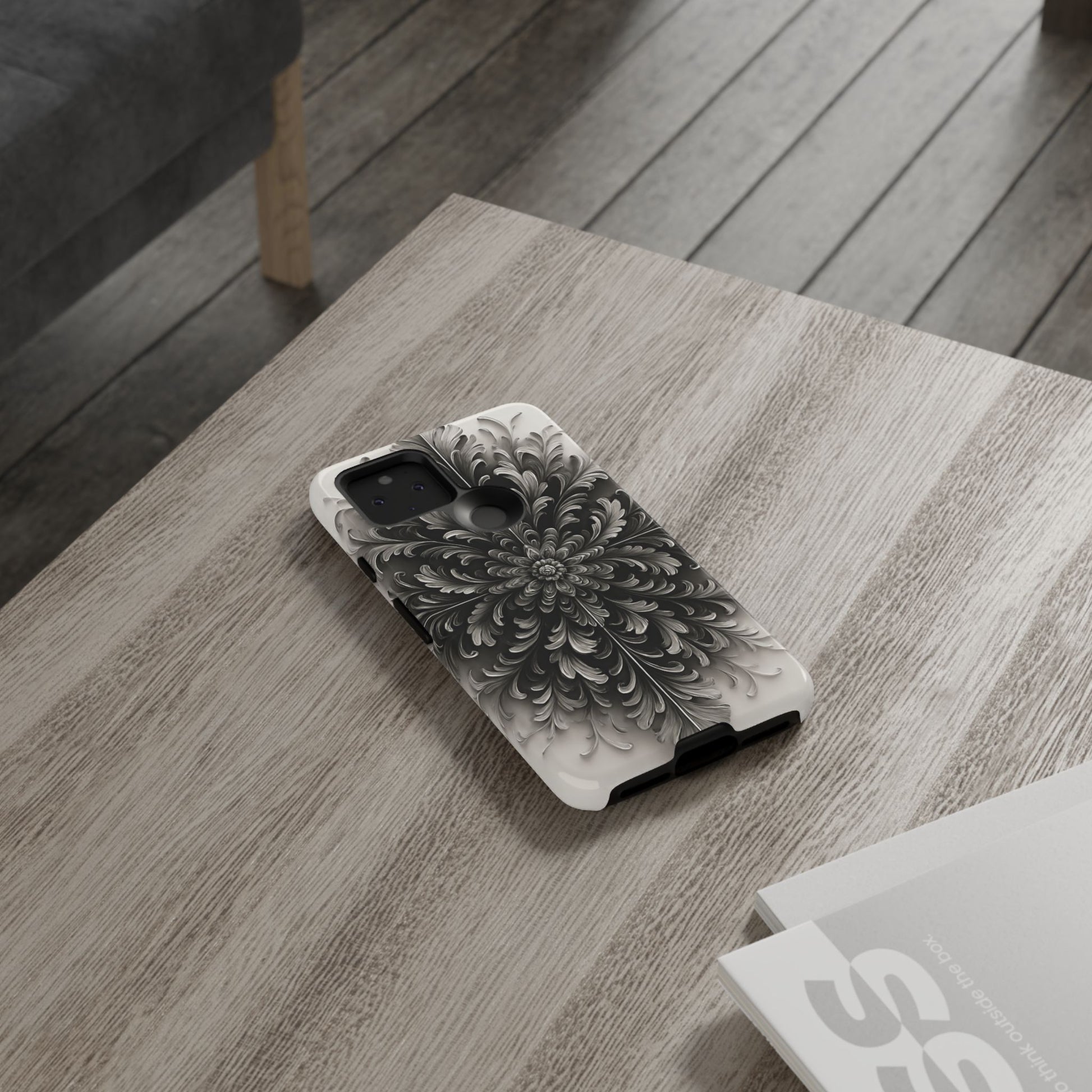 Obsidian Bloom - Elegant Black & White Google Pixel 5 5G Tough Phone Case - Intricate Mandala Flower Design