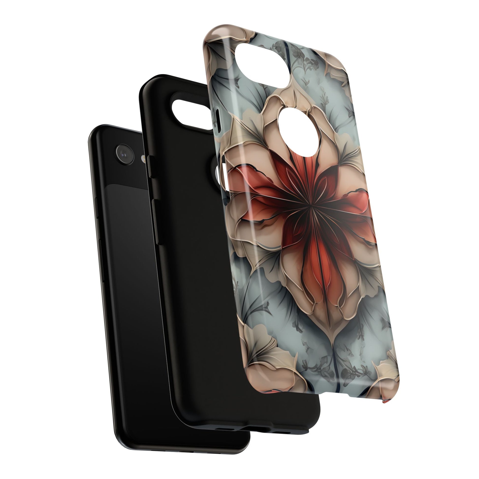 Ember Bloom - Kaleidoscope Collection Artistic Floral - Google Pixel 3a Tough Phone Case - Fiery Symmetrical Design