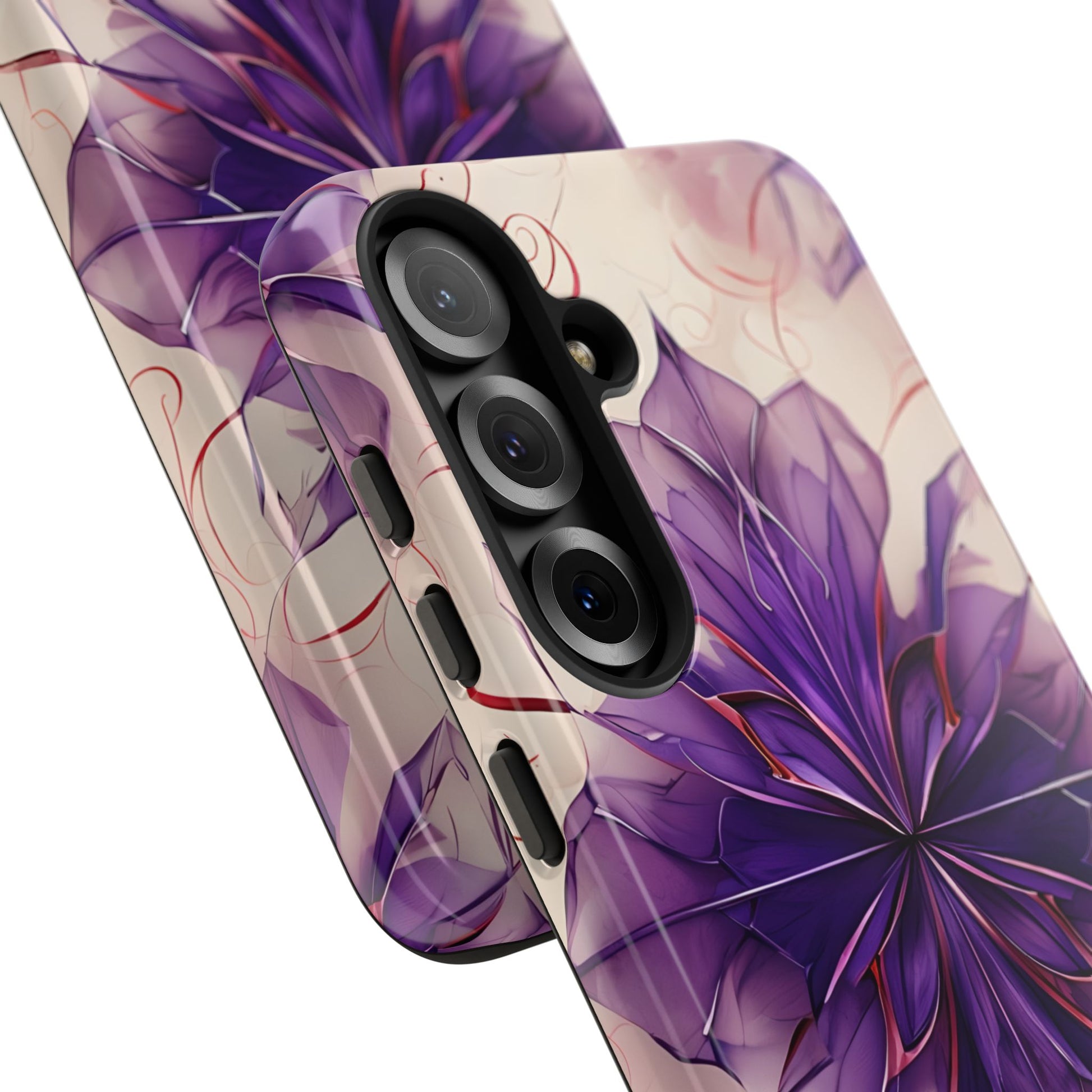 Violet Reverie - Kaleidoscope Collection Artistic Floral Burst - Samsung Galaxy S25 Plus Tough Phone Case - Bold Purple Symmetrical Design