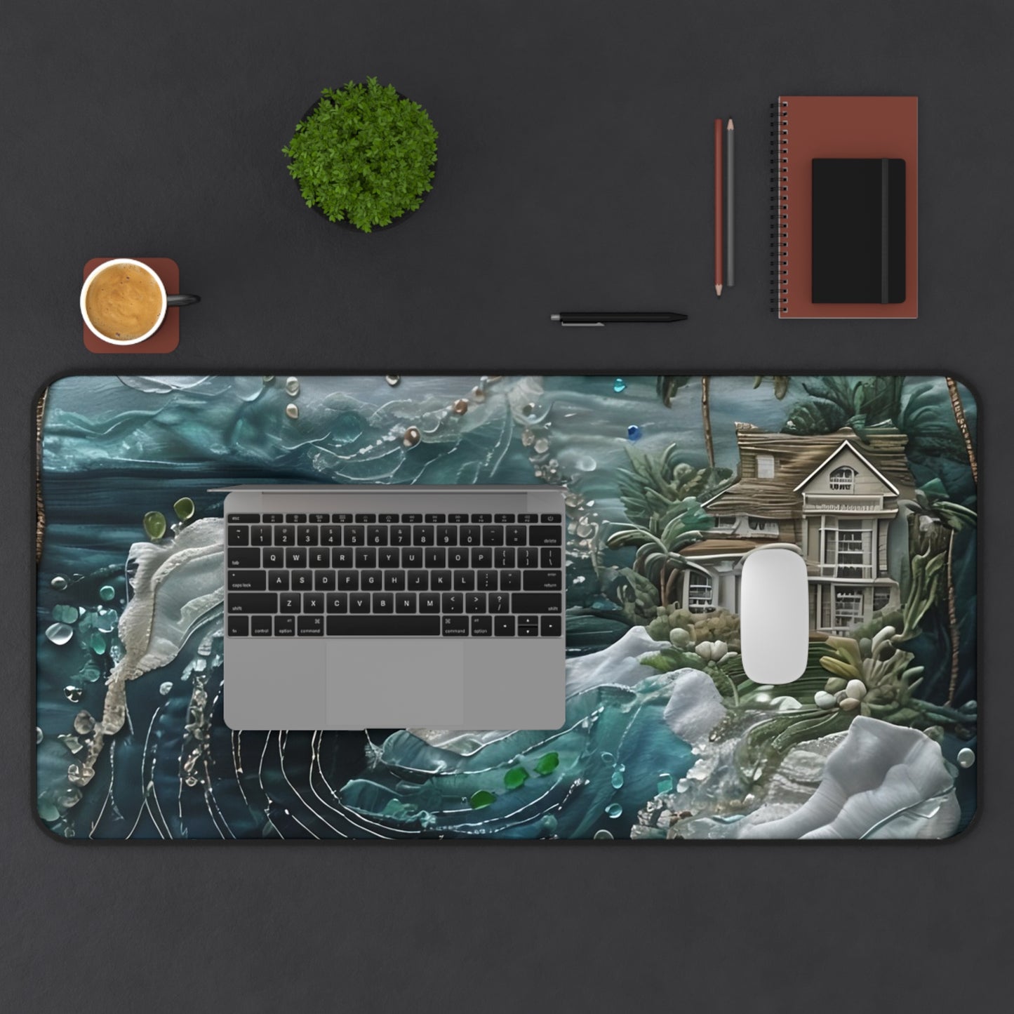 Tropical Midnight Wave Designer Desk Mat - Premium Office Desk Pad, 3 Sizes Available, Artistic Workspace Protection on a Smooth Surface