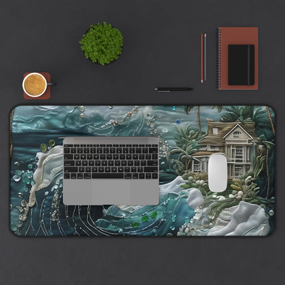 Tropical Midnight Wave Designer Desk Mat - Premium Office Desk Pad, 3 Sizes Available, Artistic Workspace Protection on a Smooth Surface