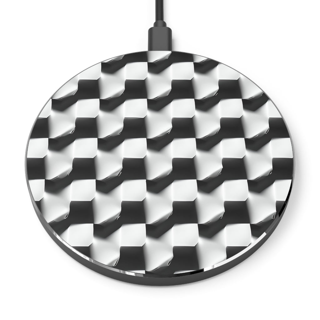 Monochrome Grid Qi Wireless Charger - 10W Fast Charging Pad for iPhone 15/16 - MagSafe Compatible Black and White Design