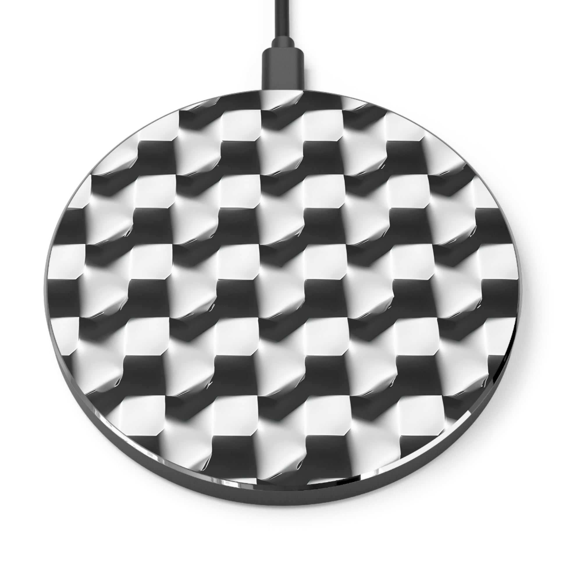 Monochrome Grid Qi Wireless Charger - 10W Fast Charging Pad for iPhone 15/16 - MagSafe Compatible Black and White Design