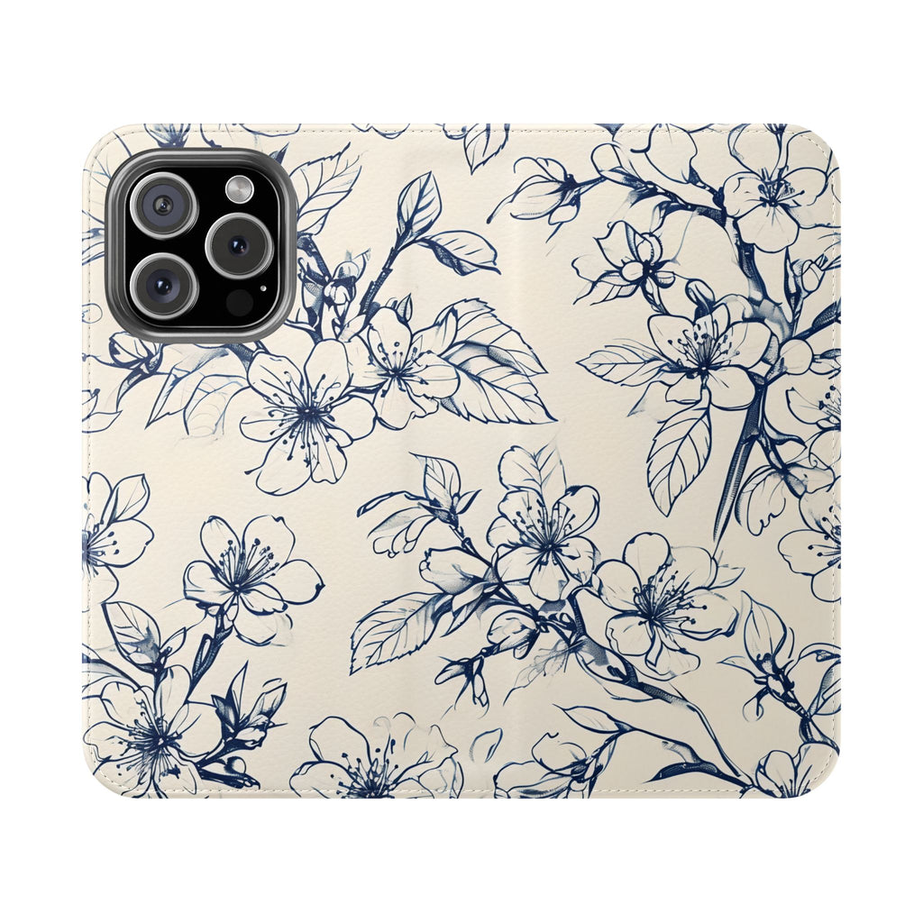 Blossom Sketch - Minimalist Floral Flip Phone Case for iPhone 16 Pro