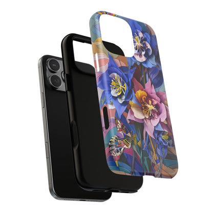 Blue Columbine Carnivale - Artistic Floral & Butterfly iPhone MagSafe Phone Case - Vibrant Botanical Design
