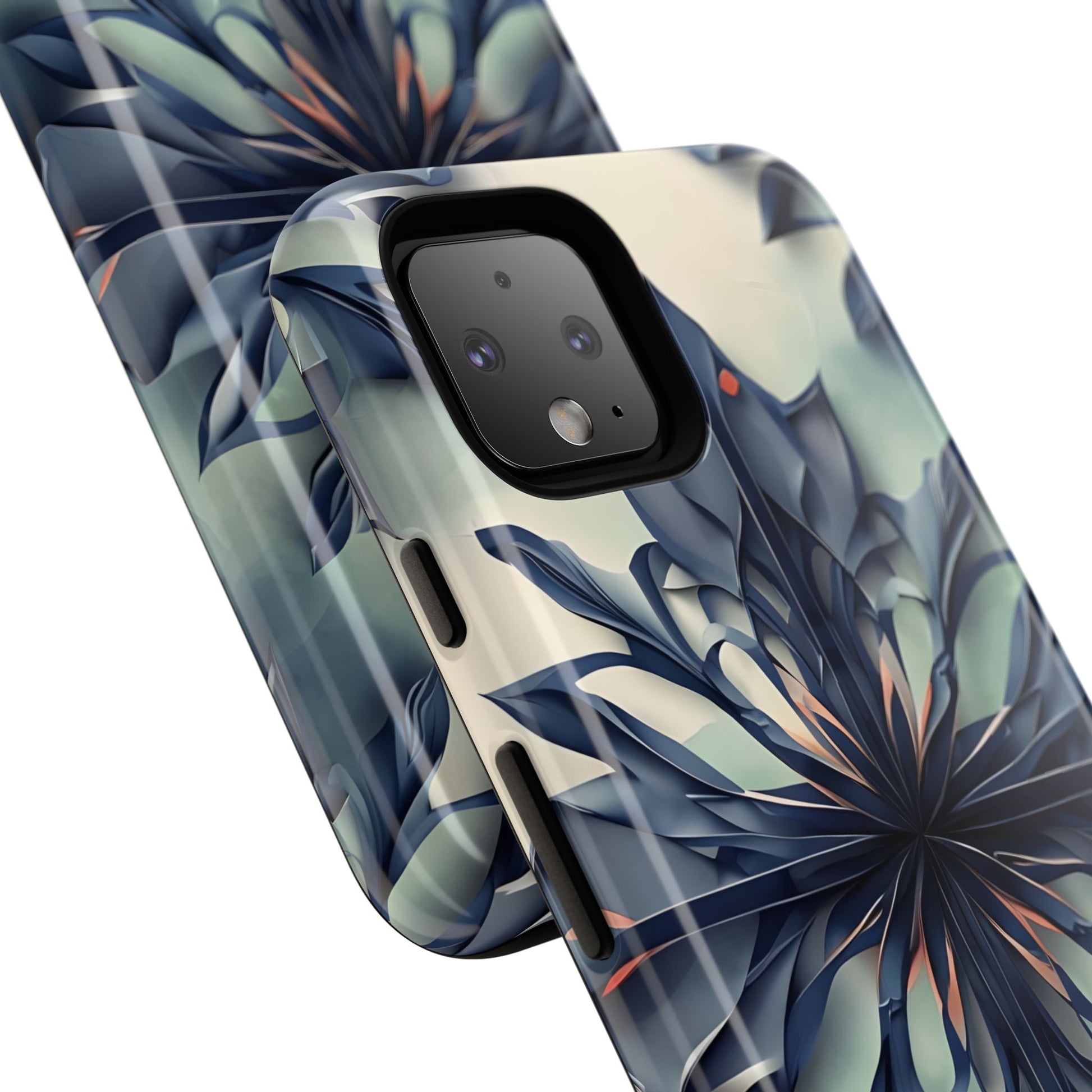 Copy of Frosted Indigo Bloom - Artistic Kaleidoscope Collection Artistic Floral - Google Pixel 4 Tough Phone Case - Blue Symmetrical Design