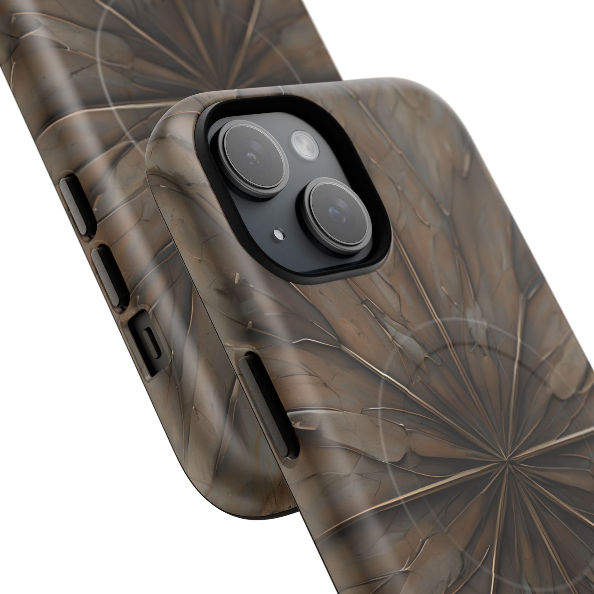 Earthstone Mandala - Kaleidoscope Collection Artistic Taupe Burst - iPhone 15 MagSafe Phone Case
