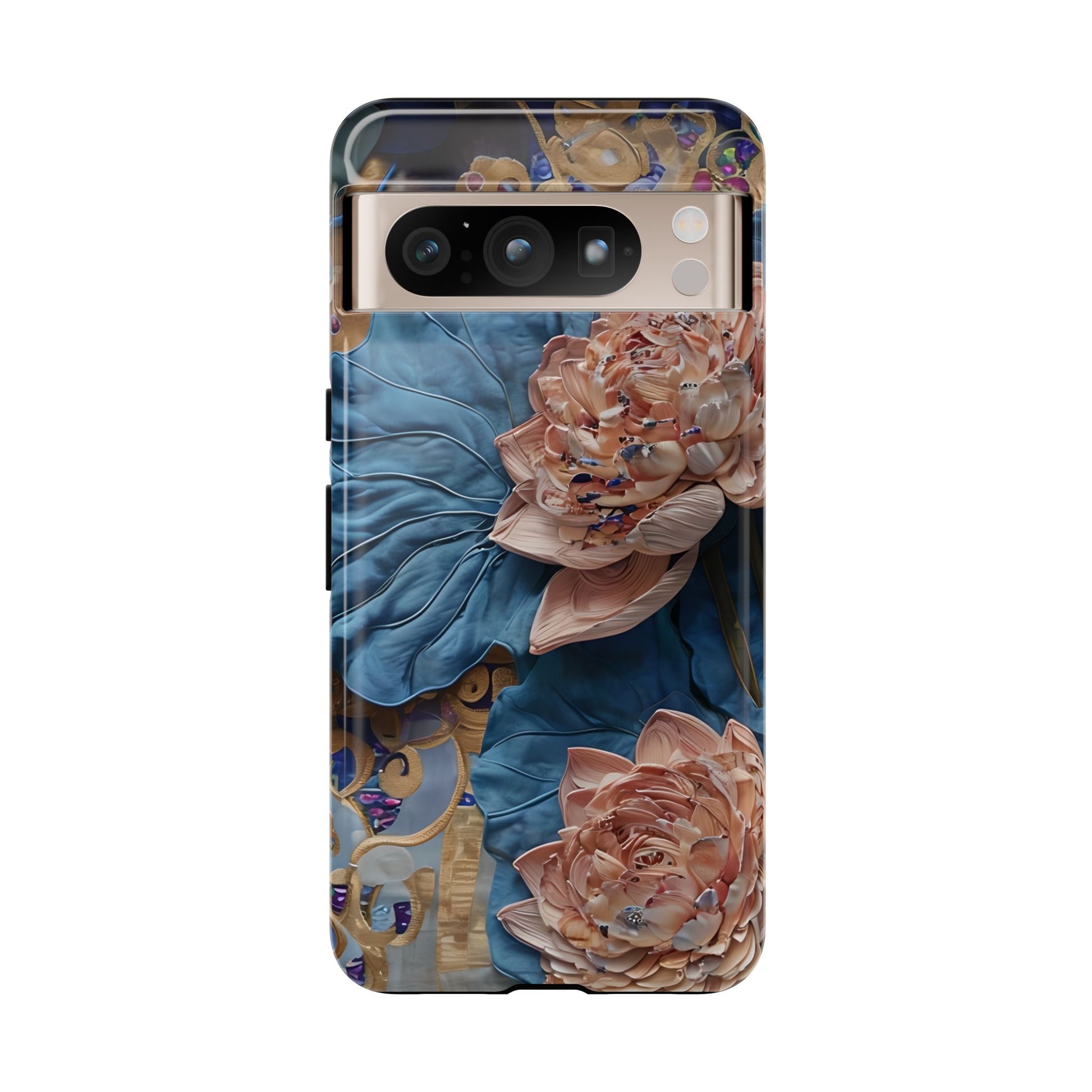 Peony Midnight Tapestry - Google Pixel 8 Pro - Elegant Blue & Blush Artful Phone Cover