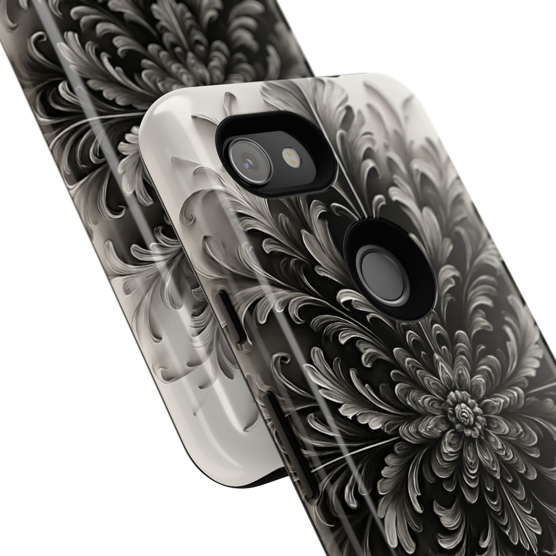 Obsidian Bloom - Elegant Black & White Google Pixel 3a Tough Phone Case - Intricate Mandala Flower Design