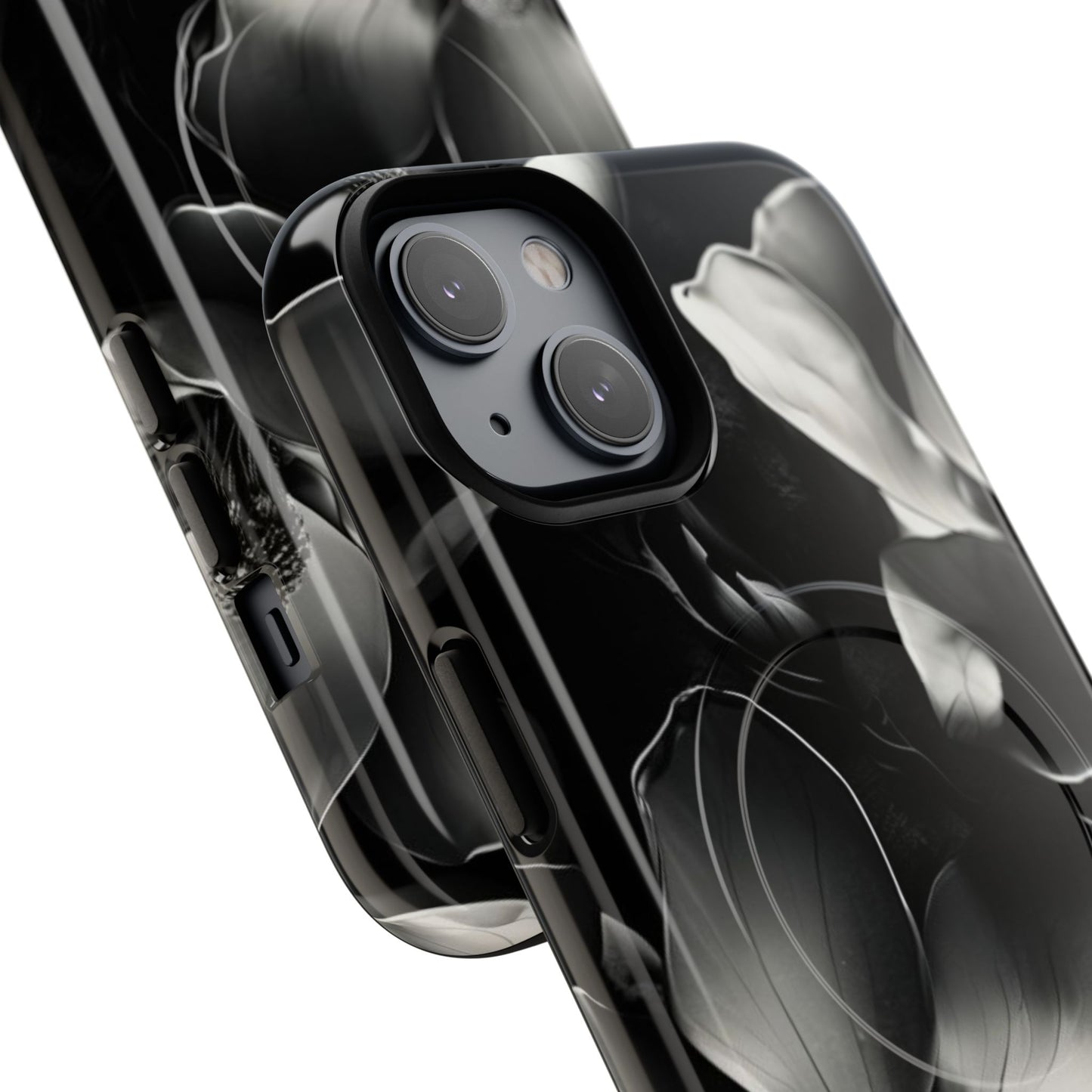 Monochrome Magnolia - Elegant Black & White Floral iPhone MagSafe Phone Case - Artistic Magnolia Design