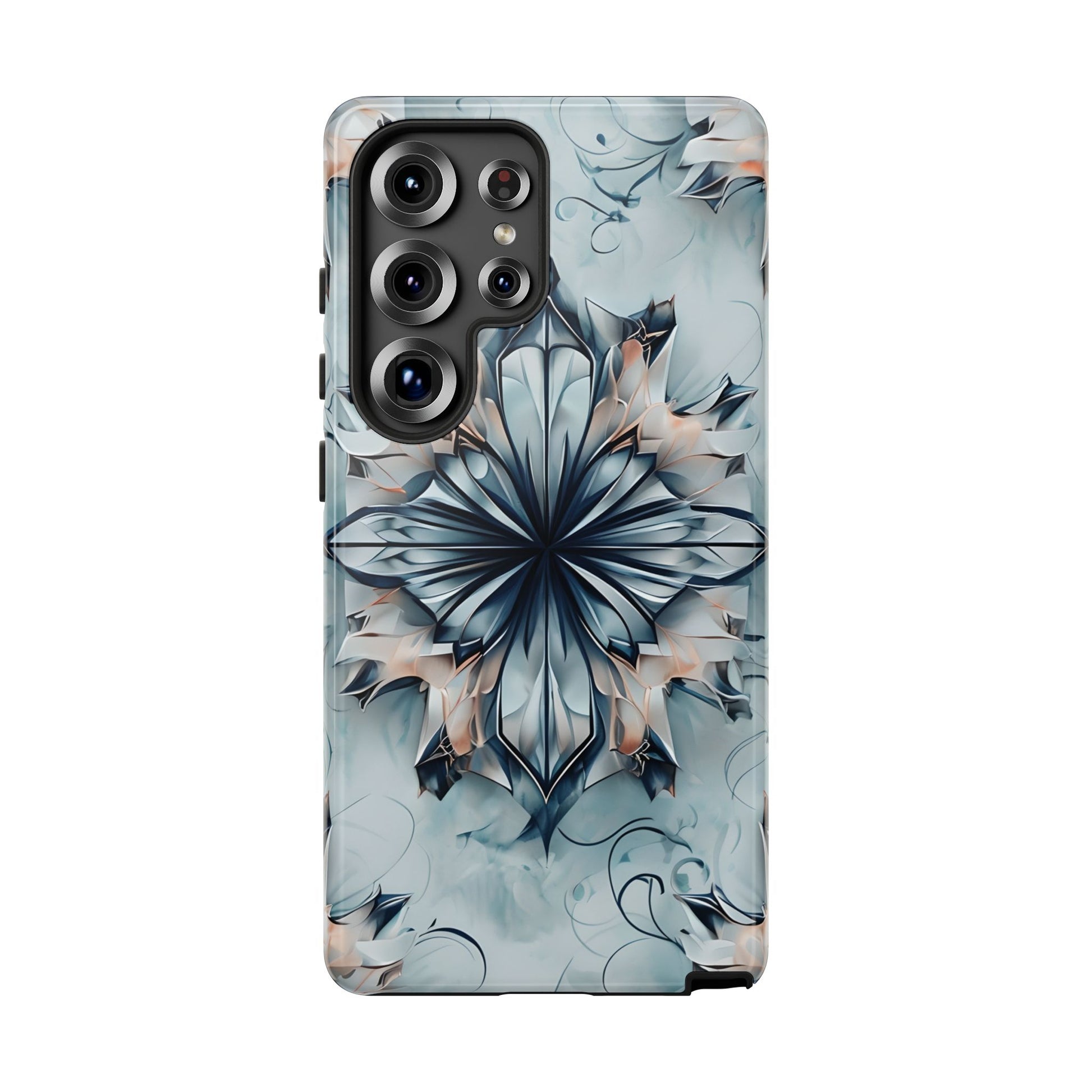 Indigo Mirage - Artistic Kaleidoscope Collection Artistic Floral - Samsung Galaxy S25 Ultra Tough Phone Case - Bold Indigo Symmetrical Design