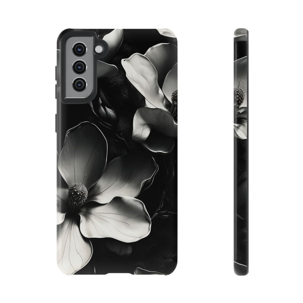 Monochrome Magnolia - Elegant Black & White Floral Samsung Galaxy S21 Plus Tough Phone Case - Artistic Magnolia Design