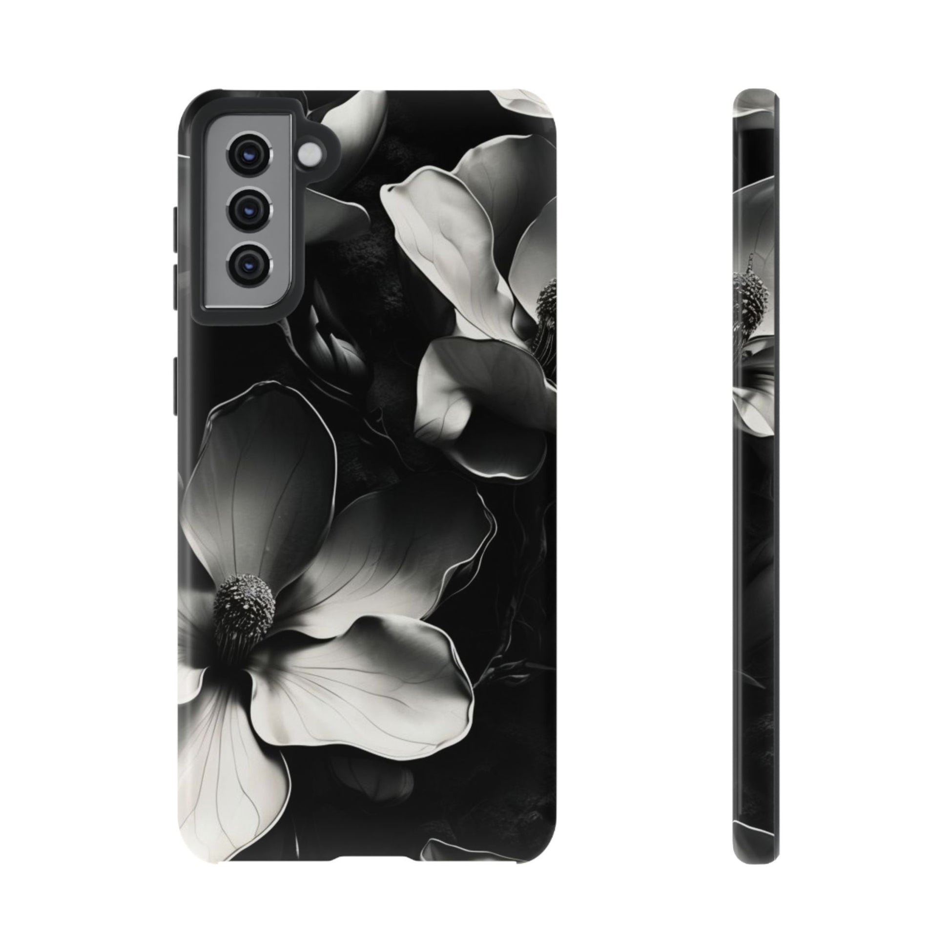 Monochrome Magnolia - Elegant Black & White Floral Samsung Galaxy S21 Plus Tough Phone Case - Artistic Magnolia Design