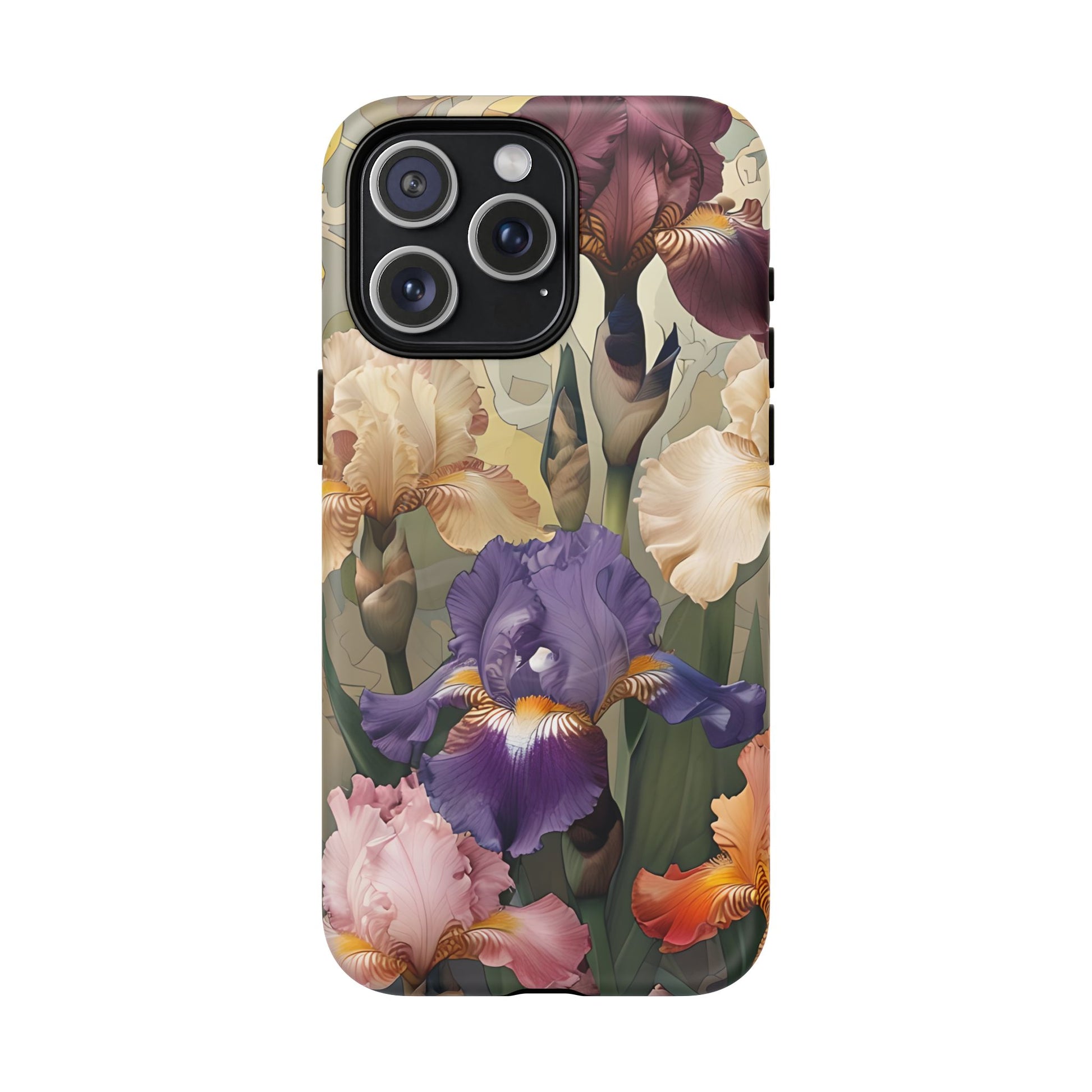 Iris Reverie - Elegant Painterly - iPhone 15 Pro Max - MagSafe Compatible - Artistic Purple & Cream Iris Design