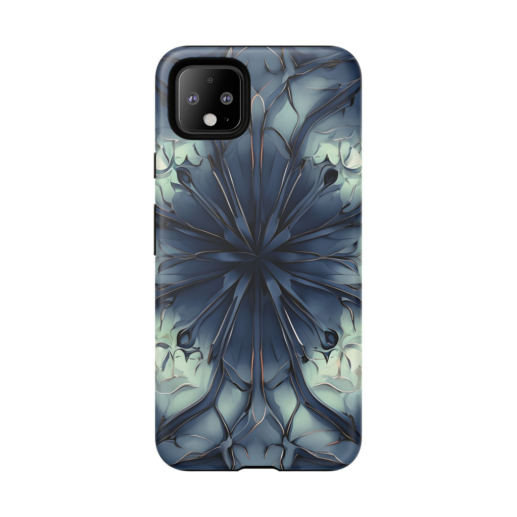Indigo Mosaic - Artistic Kaleidoscope Collection Artistic Floral - Google Pixel 4XL Tough Phone Case - Bold Blue Symmetrical Design