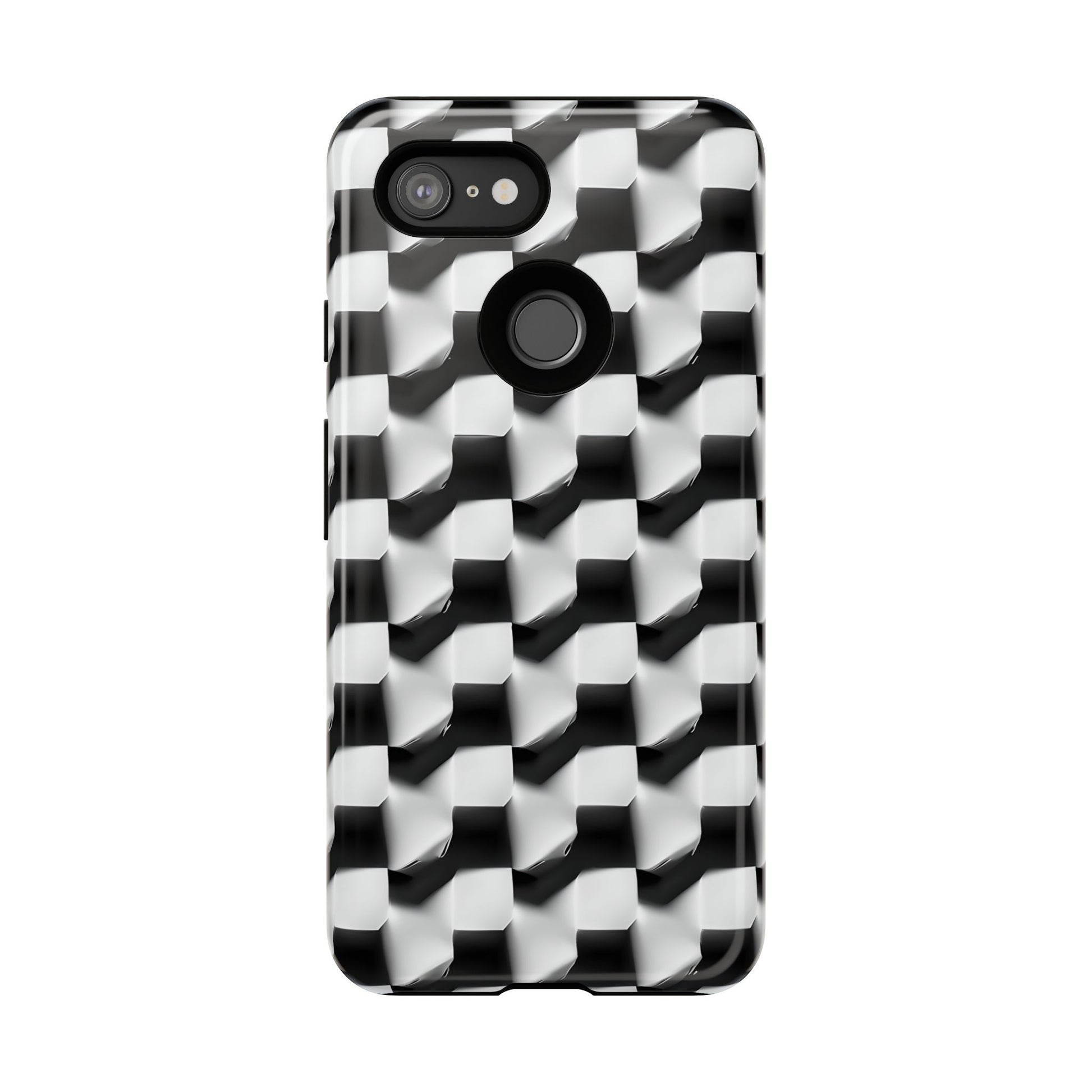 Monochrome Grid Tough Case for Google Pixel 3 - Classic Checkerboard, Black & White, Minimalist Trend