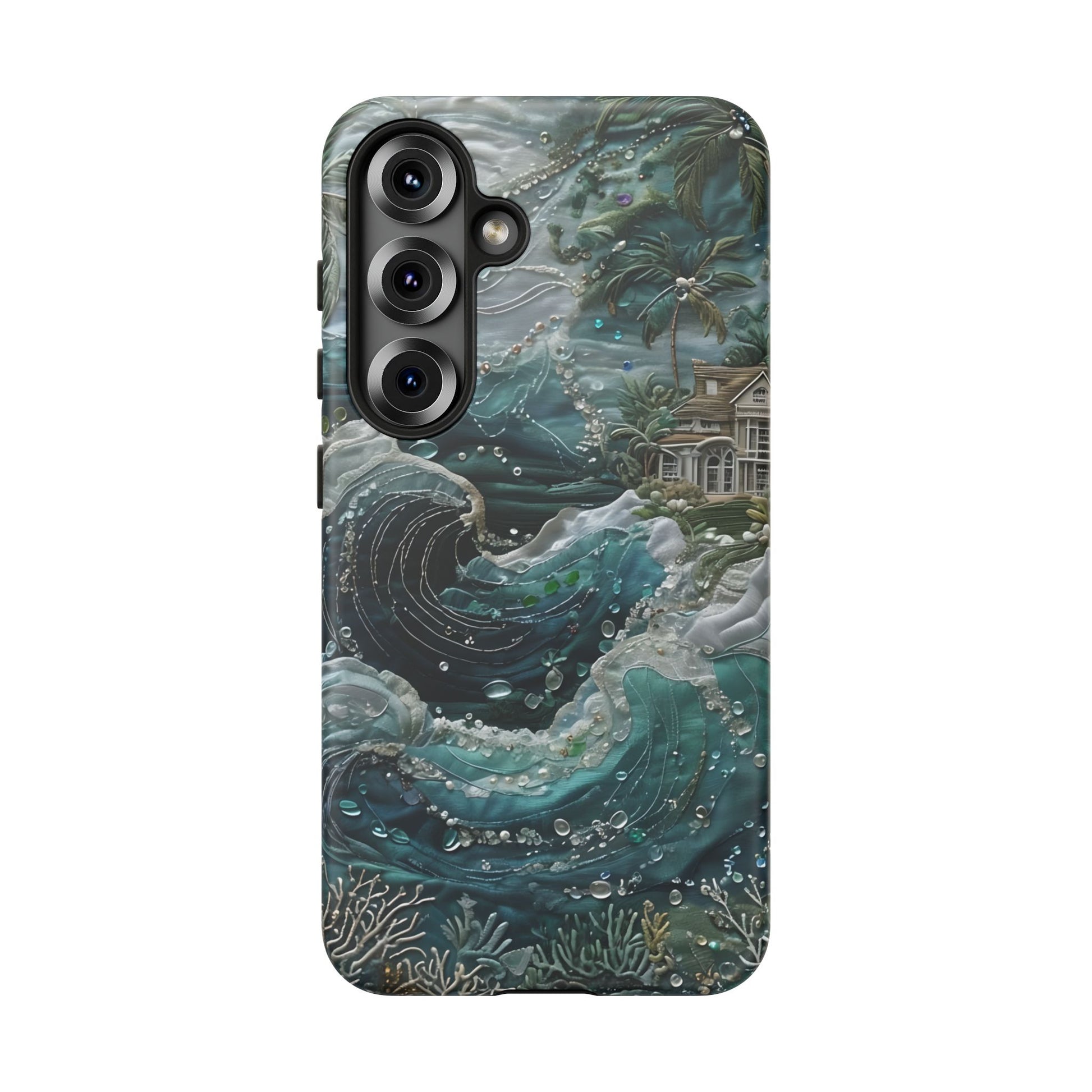 Tropical Midnight Wave - Artistic Ocean Samsung Galaxy S25 Tough Phone Case - Dramatic Blue Wave Design