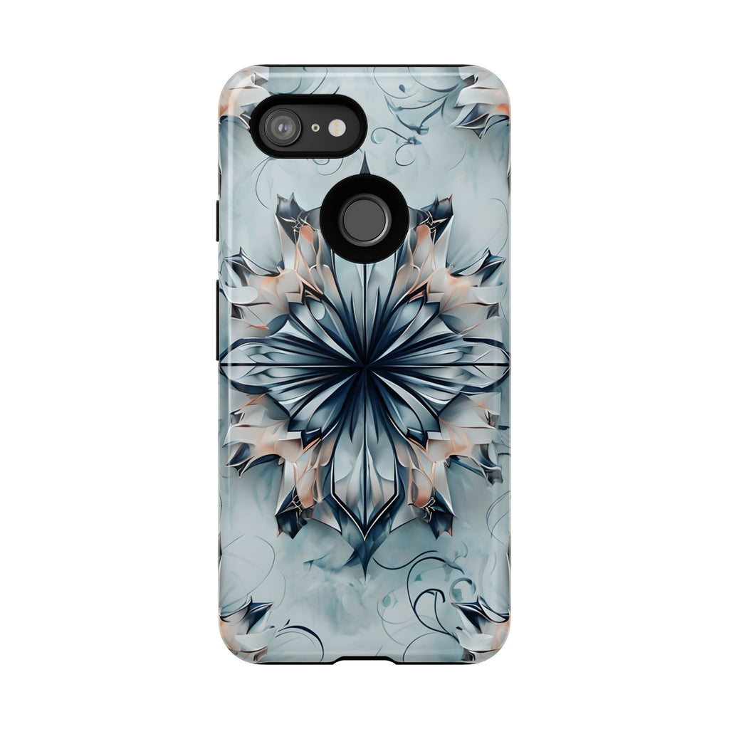 Indigo Mirage - Artistic Kaleidoscope Collection Artistic Floral - Google Pixel 3 Tough Phone Case - Bold Indigo Symmetrical Design