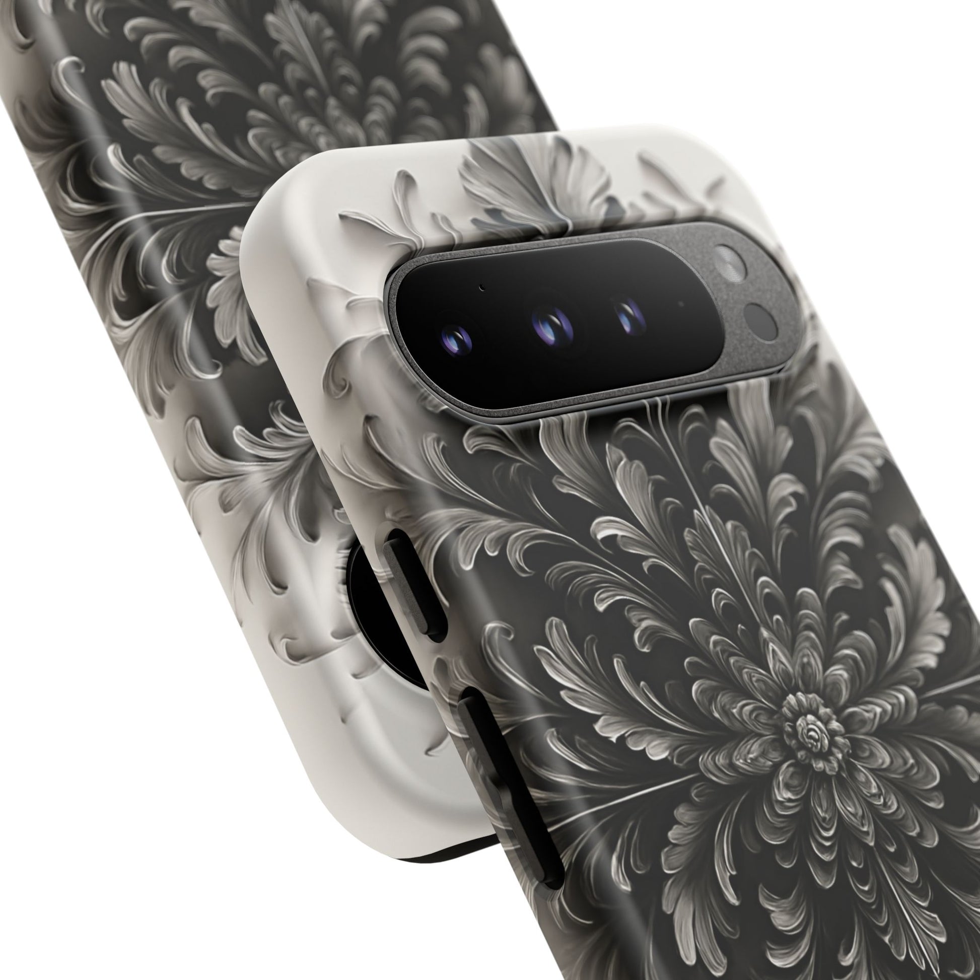 Obsidian Bloom - Elegant Black & White Google Pixel 9 Pro XL Phone Case - Intricate Mandala Flower Design